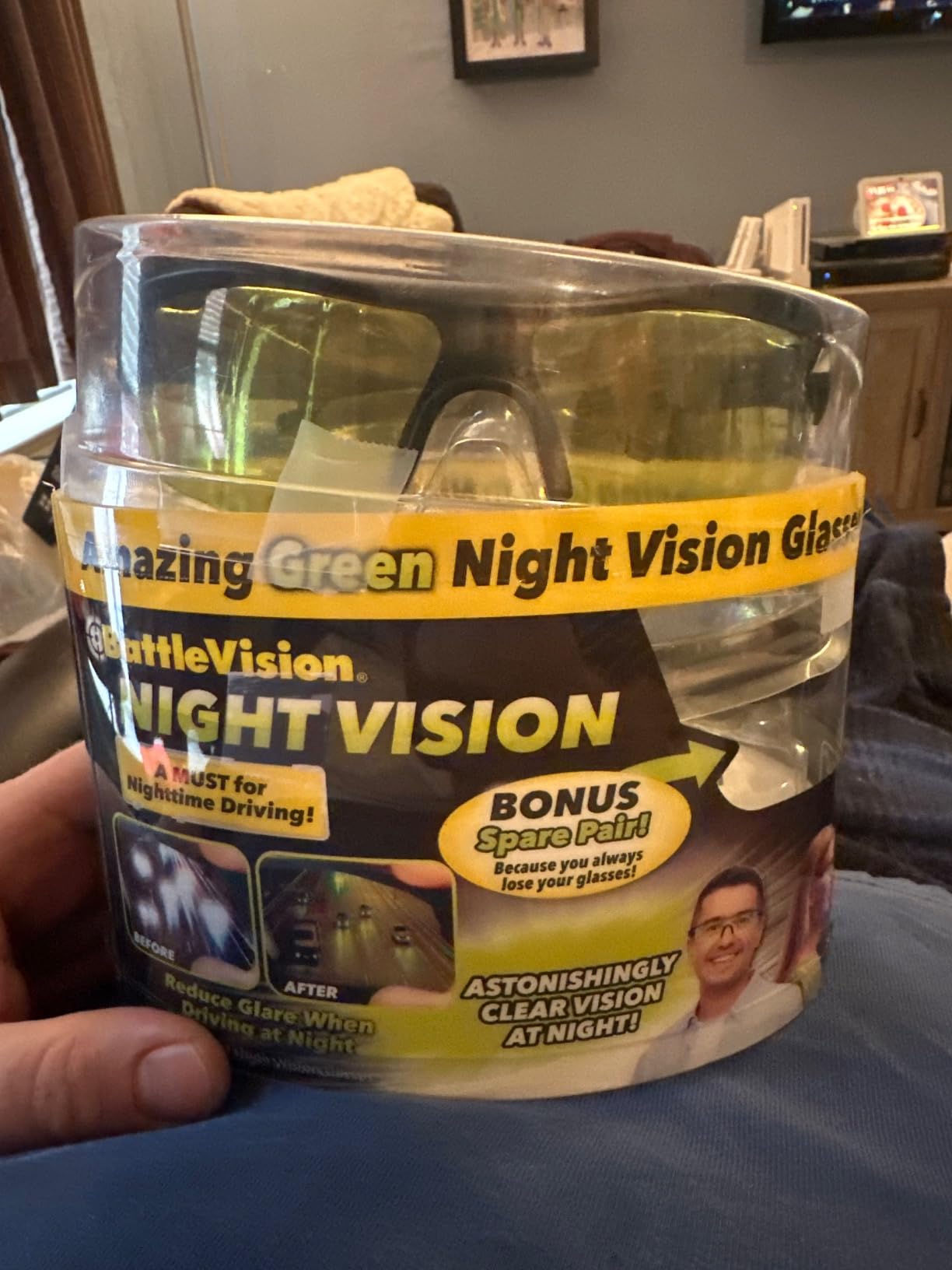 As Seen On TV BattleVision Night Vision Glasses 2 Pairs by BulbHead - Amazing Night Driving Glasses Protect Eyes From Blinding Headlight Glare - Green Lenses Enhance Clarity - Flexible Frames - Customer Photo 3