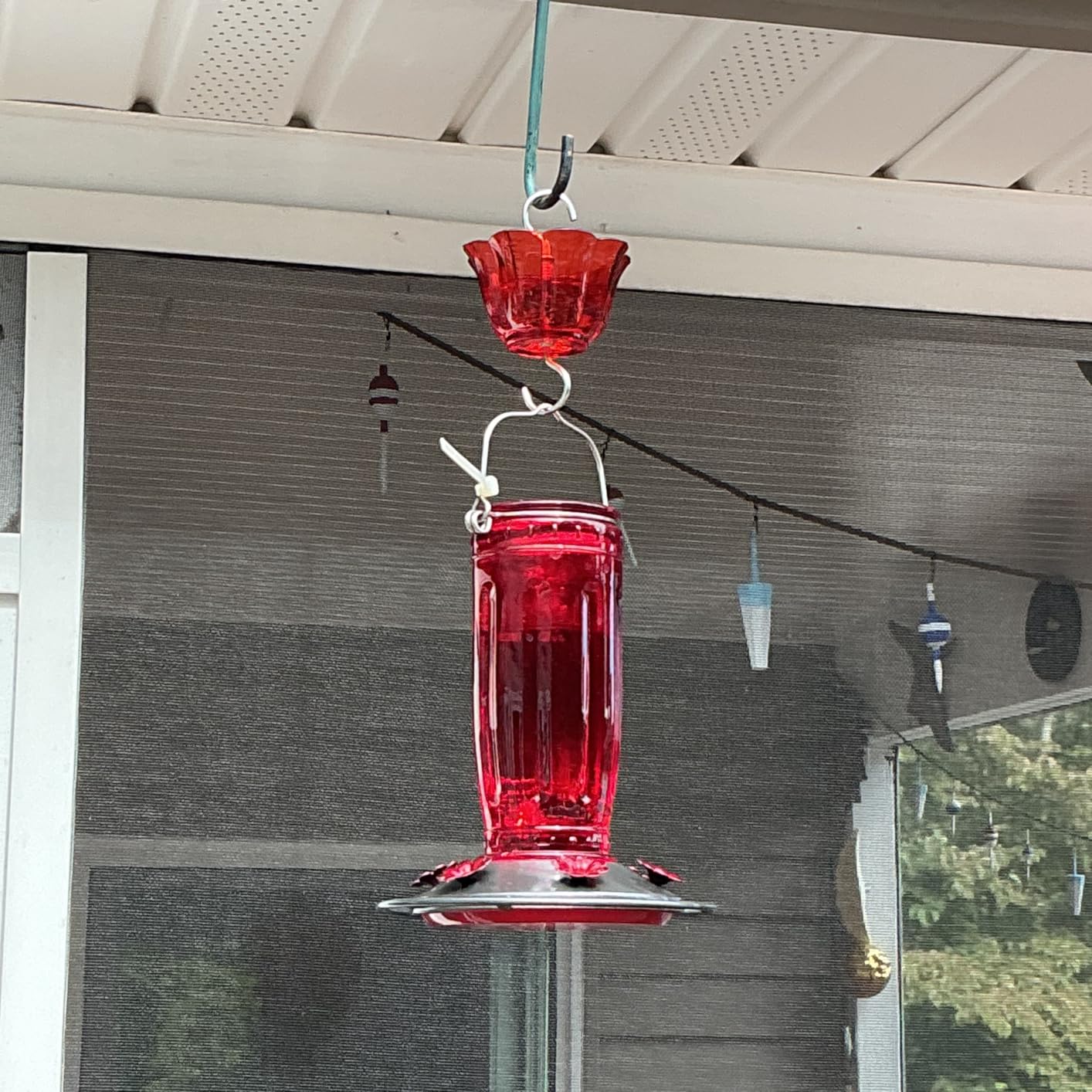 Kingsyard Glass Hummingbird Feeder for Outdoors Wild Bird Feeder with 6 Feeding Ports Hanging for Garden Yard, Red (Ant Moat Included) - Customer Photo 1