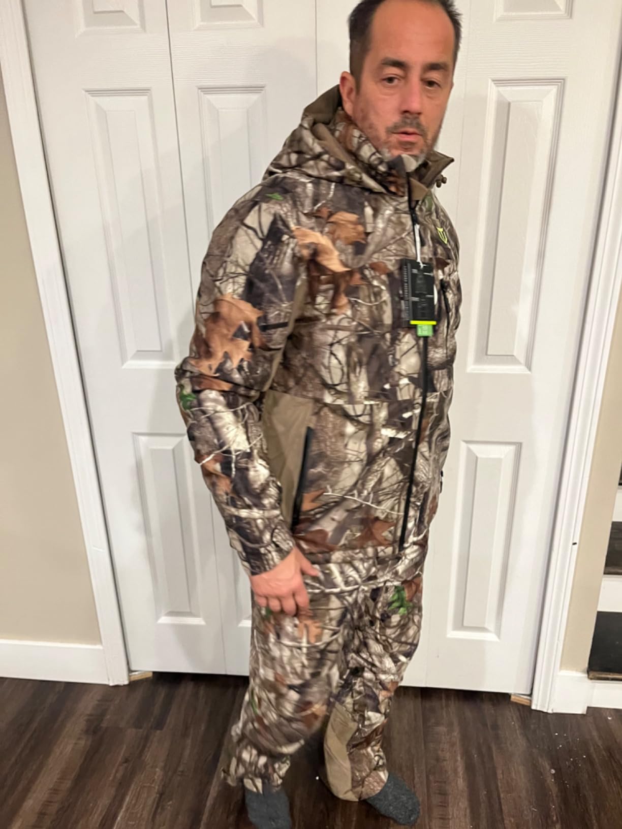 TIDEWE Hunting Clothes for Men with Face Mask, Silent Waterproof Hunting Jacket and Adjustable Bibs, Safety Strap Compatible - Customer Photo 2