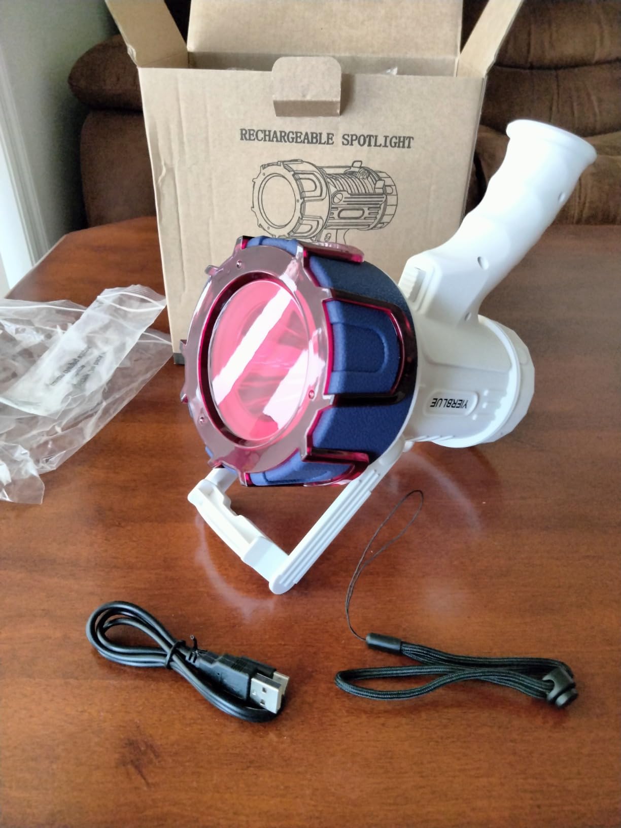 YIERBLUE Rechargeable Spotlight Flashlight with 1000000 High Lumen LED, IP67 Waterproof Long Running Spot Light searchlight, Impact Resistant Handheld Spotlight with Foldable Stand and Red Lens - Customer Photo 2