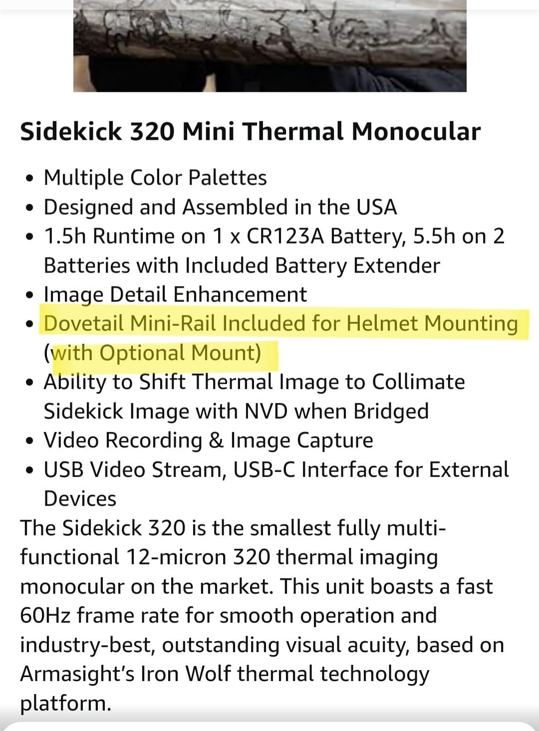 Armasight Sidekick 320 Mini Thermal Monocular with Armacore 320 Thermal Core, 3-Button Control, Compass, and Image Detail Enhancement (Gray) - Customer Photo 2