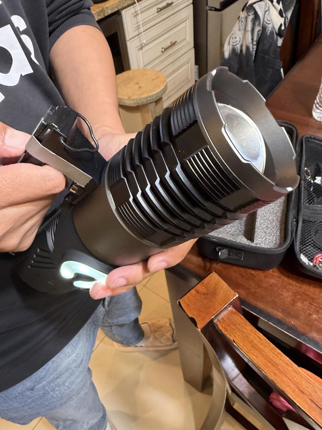 150W Rechargeable Spotlight 18000 High Lumens, Super Bright Long Range Handheld LED Searchlight with USB Output & Adjustable Strap, Heavy Duty Powerful Flashlight High Beam for Boating Camping Hunting - Customer Photo 2