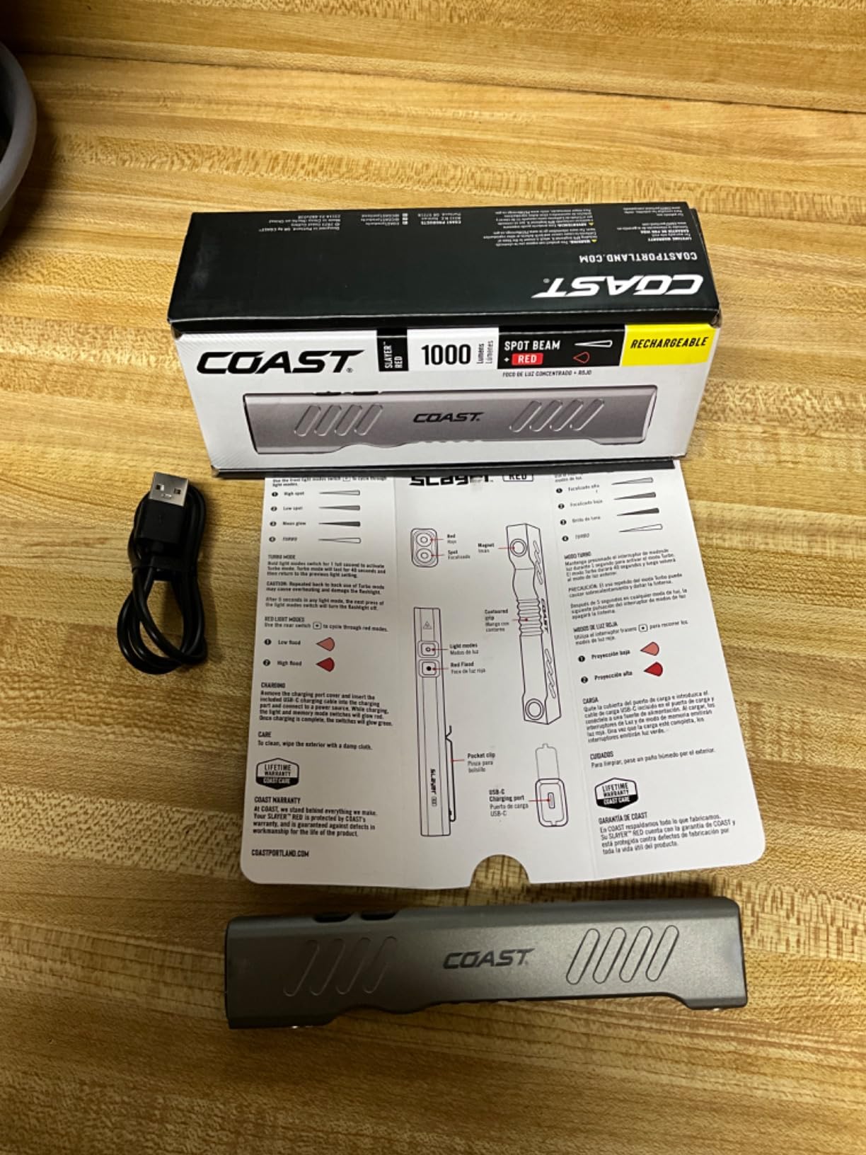 Coast Slayer RED 1000 Lumen USB-C Rechargeable LED Flashlight with Red Mode, Spot/Flood, Memory Mode and Pocket Clip customer photo 1