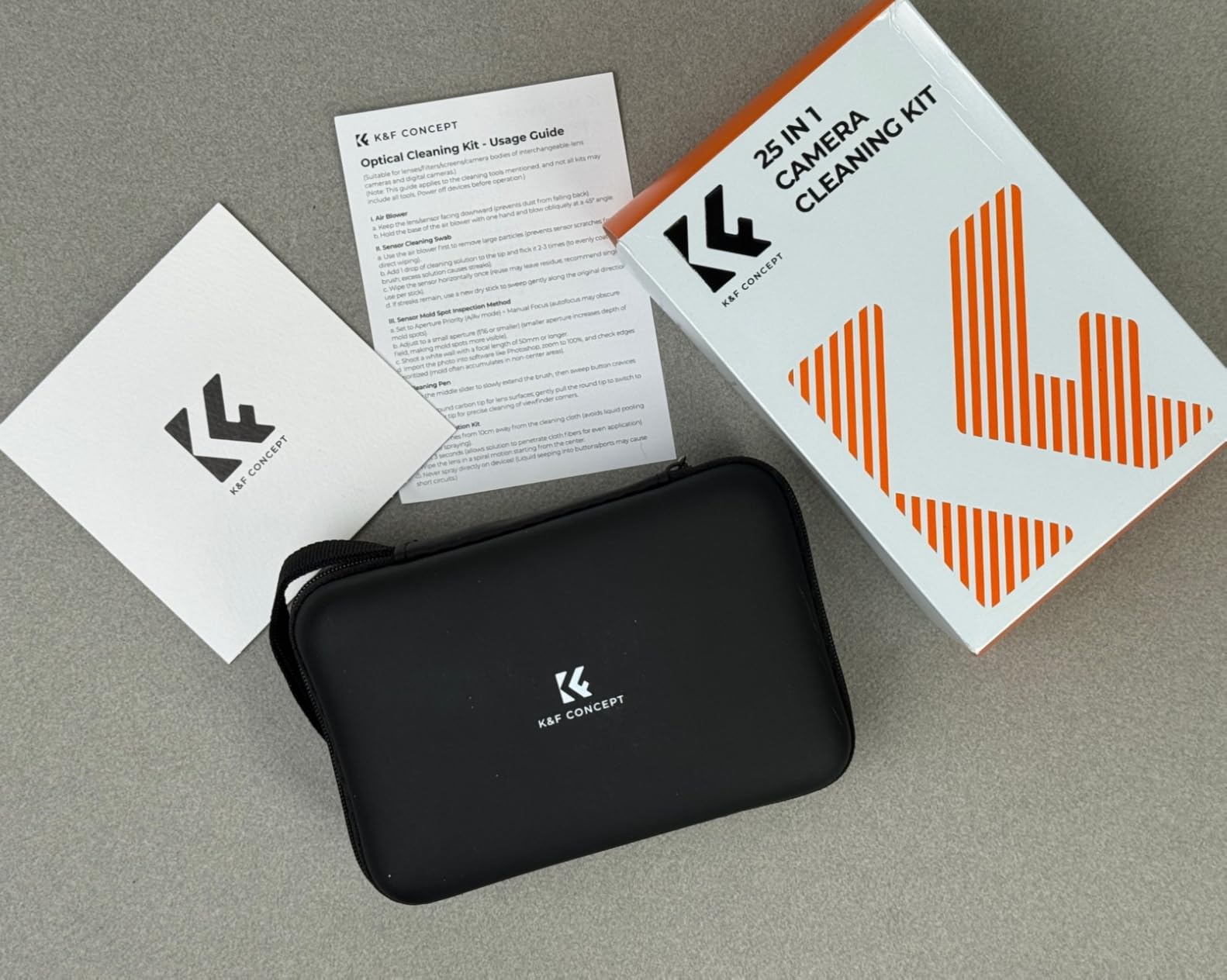 K&F Concept 25-1 Professional Camera Cleaning Kit with Full Frame Sensor Cleaning Swabs/60ML & 20ML Lens Cleaner/Cleaning Wipes/Camera Blower/Lens Pen Brush/Microfiber Cloths/Carrying Case customer photo 2