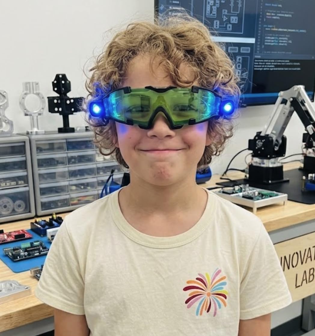 Kids Night Vision Goggles Spy Kit, 4 Pcs Spy Gear Toys Set, Cool Night Mission Goggles with Flip-Out Light/Invisible Ink Pen/Ear Light/Frisbee Shooter, Gifts for Kids 5-12 Boys Girls customer photo 1