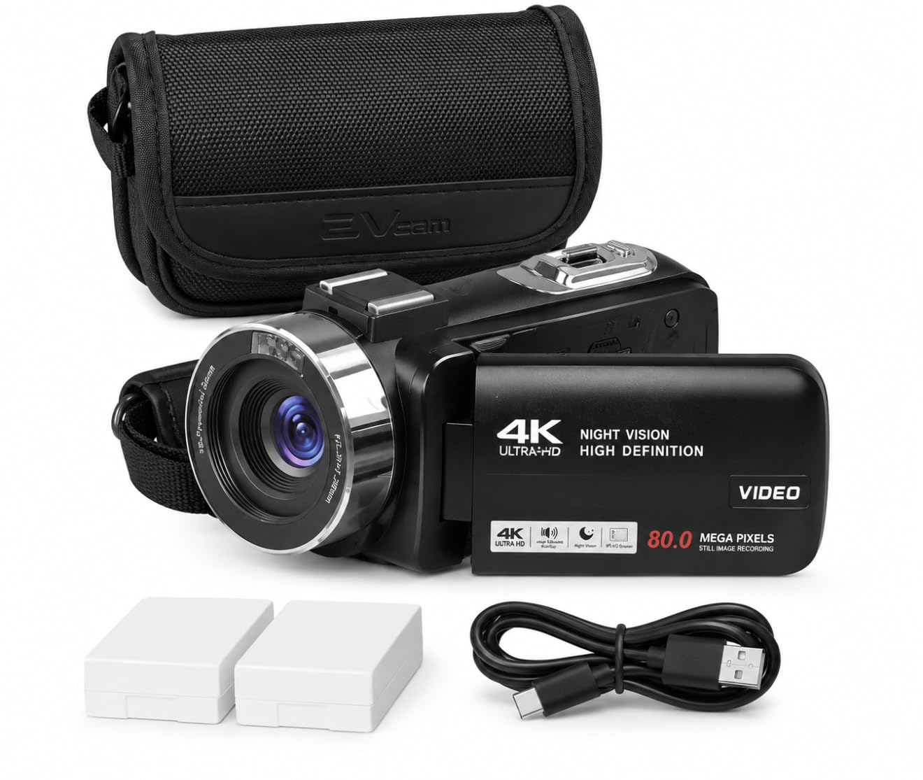 4K 80MP Video Camera Camcorder Vlogging Camera for YouTube Webcam, 18X Digital Zoom, IR Night Vision, 3.0
