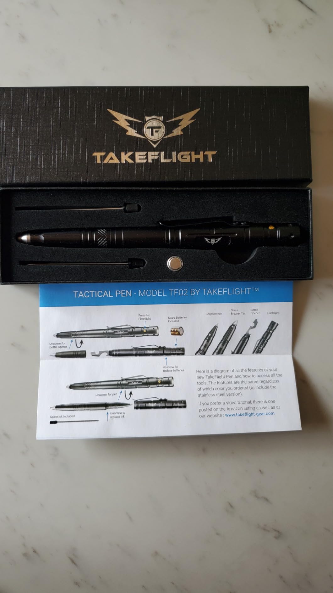 Tactical Pen - Self Defense Survival EDC Pen with LED Flashlight, Glass Breaker & Bottle Opener - Military Multitool Pen for Men & Women - Veteran-Owned TakeFlight - 2 Ink Refills + Extra Battery customer photo 1