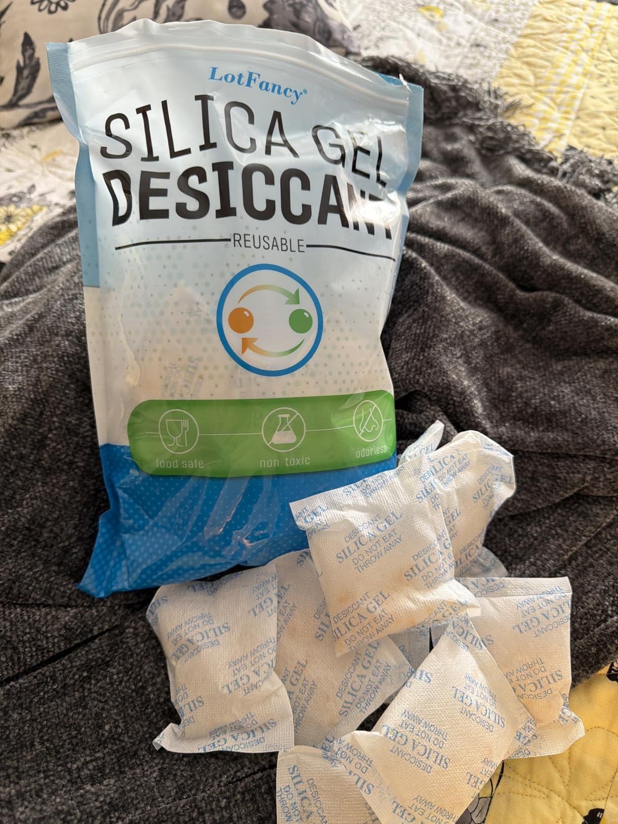 LotFancy Silica Gel Packets 50 Gram 15 Pack, Rechargeable Desiccant Packs with Color Indicator, Moisture Absorber for Gun Safe, Electronics, Camera Lens, 3D Printer Filament, Toolbox Storage customer photo 1