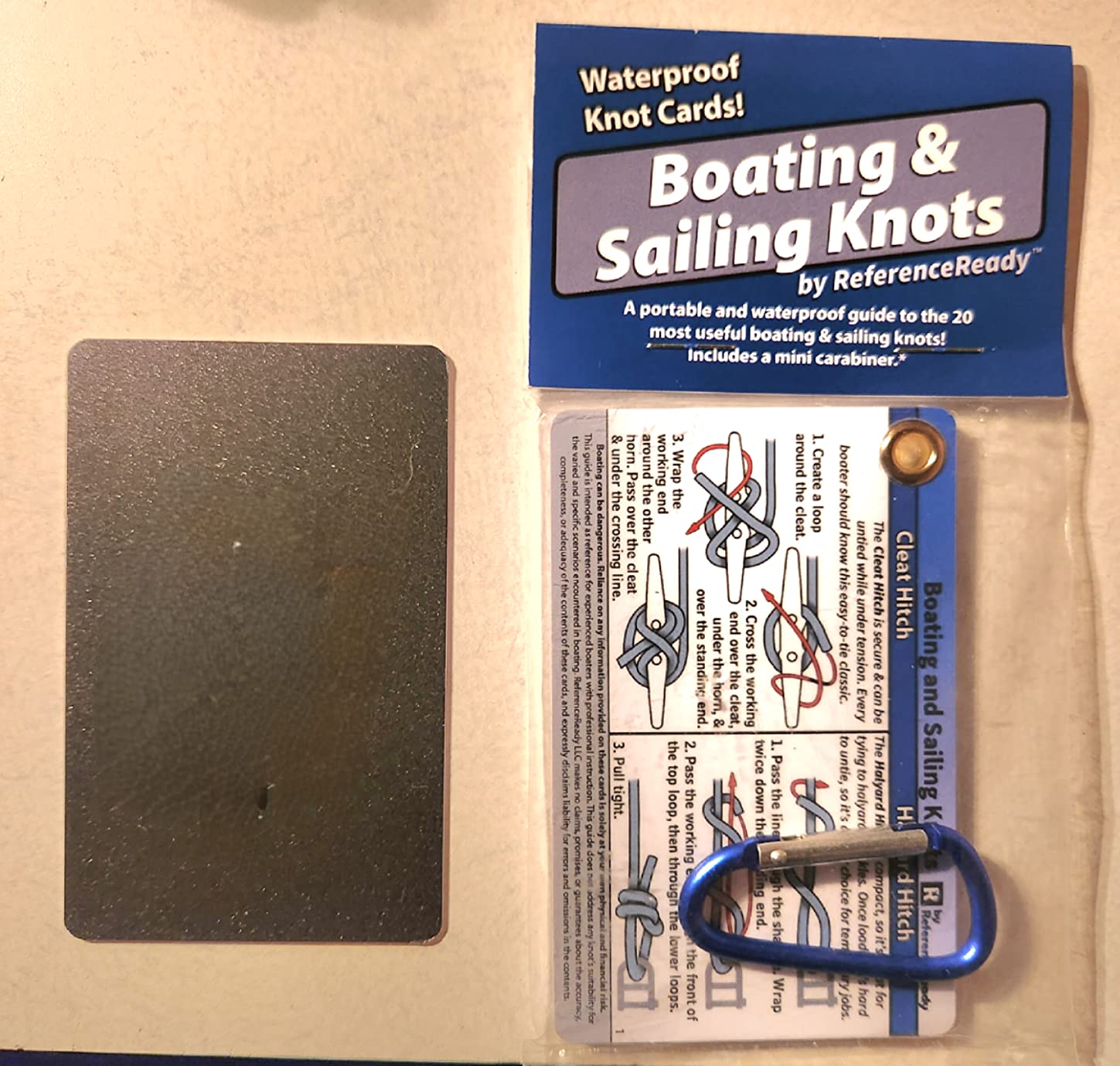 Boating & Sailing Knot Cards: Waterproof, 20 Nautical Knots | Waterproof quick reference guide to nautical knots with mini carabiner. Cool gift for new boat owner. customer photo 1