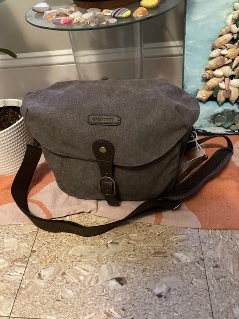 BAGSMART Camera Bag, SLR DSLR Canvas Crossbody Camera Case, Compact Camera Shoulder Bag with Rain Cover for Women and Men, Khaki customer photo 1