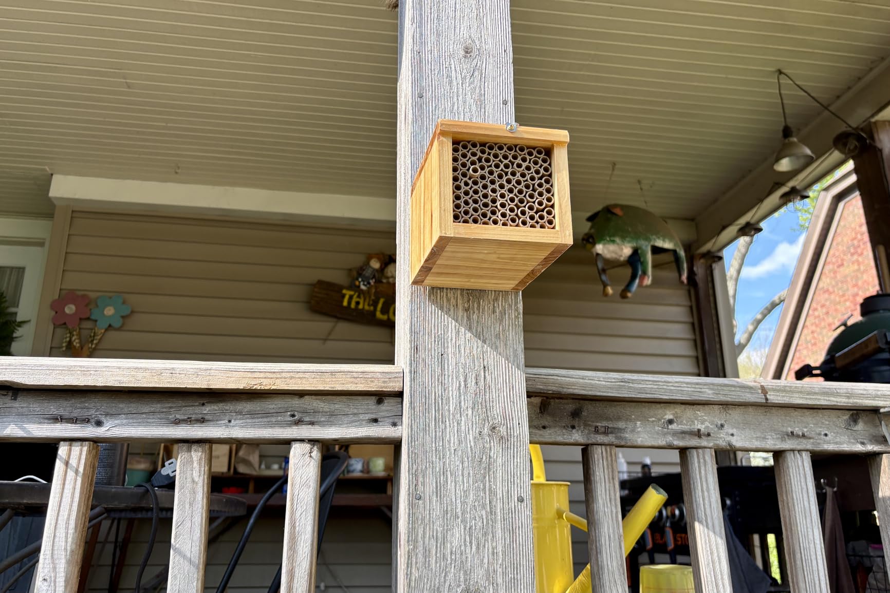Mason Bee House - Wax Coated Bee Hotel for the Garden, Natural Handmade Wooden Bee Home, Mason Bee Home for Outdoors, Attracts Peaceful Bee Pollinators to Your Garden customer photo 2