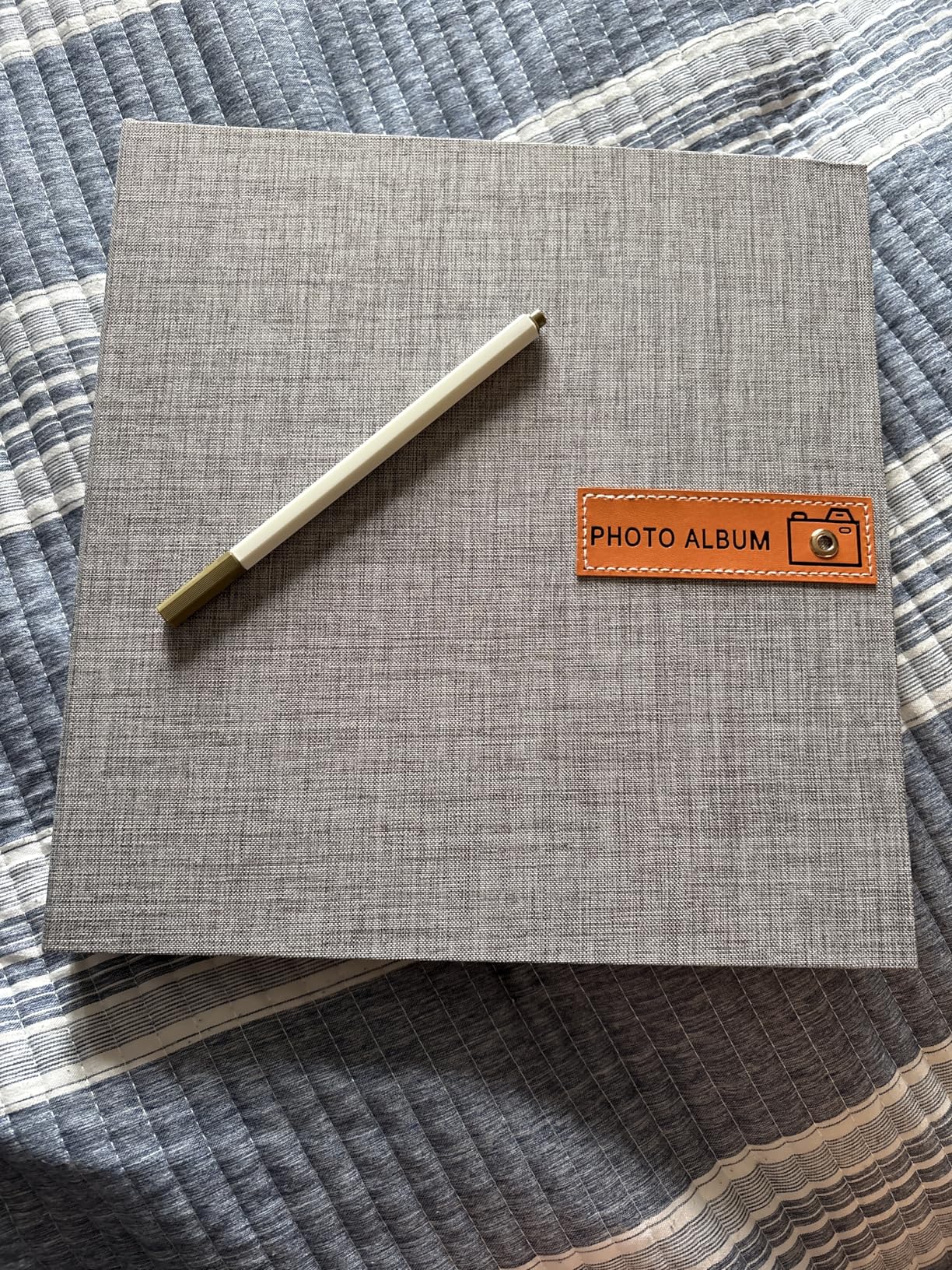 Large Photo Album Self Adhesive for 4x6 5x7 8x10 Pictures Magnetic Scrapbook Album 20 Sheets / 40 Pages Linen Cover DIY Photo Album with A Metallic Pen and Plastic Board(Grey) customer photo 2