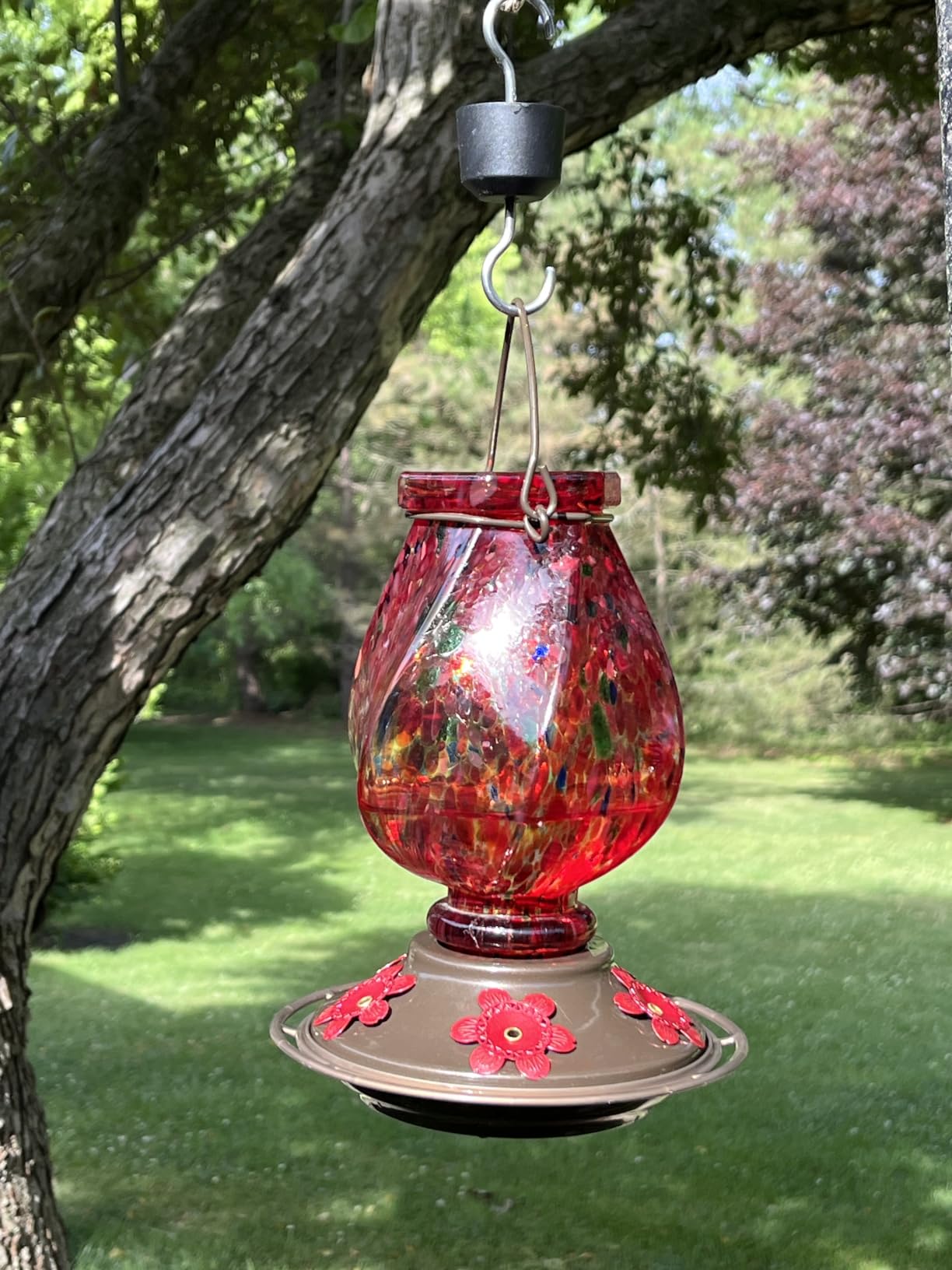 BOLITE Hand Blown Glass Hummingbird Feeder, Blue, 22oz | Glass Hummingbird Feeder with Ant Moat, 5 Bee-Proof Ports, Leak-Proof, 360° Perch, Garden Decor, Gifts customer photo 2