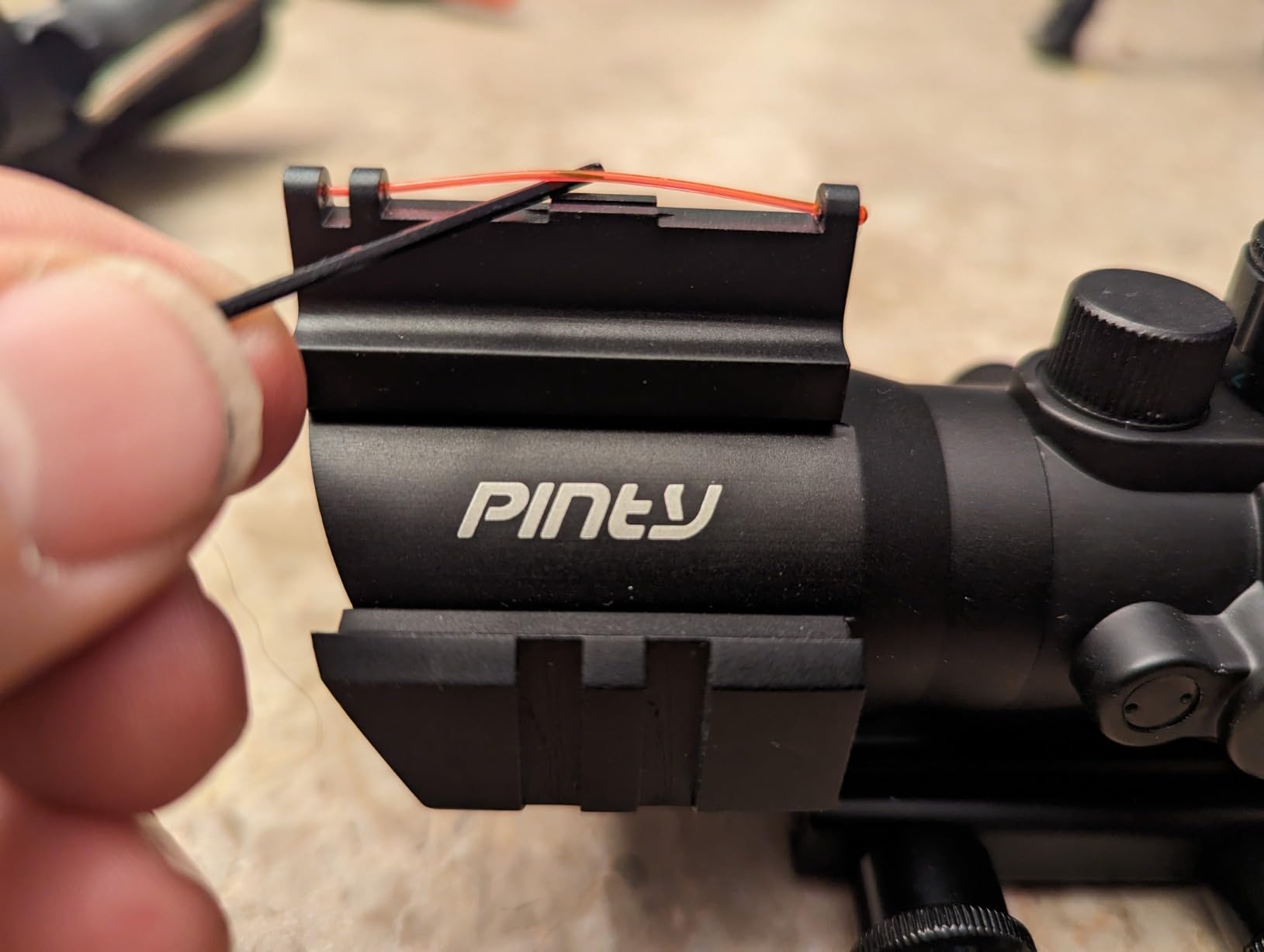 PINTY 4x32 Tactical Rifle Scope with Fiber Optic Sight, Red Green Blue Illuminated Reticle Prism Scope with 3 Brightness Levels, Hunting Gun Scope with Mount for 20 mm Picatinny Rails customer photo 1