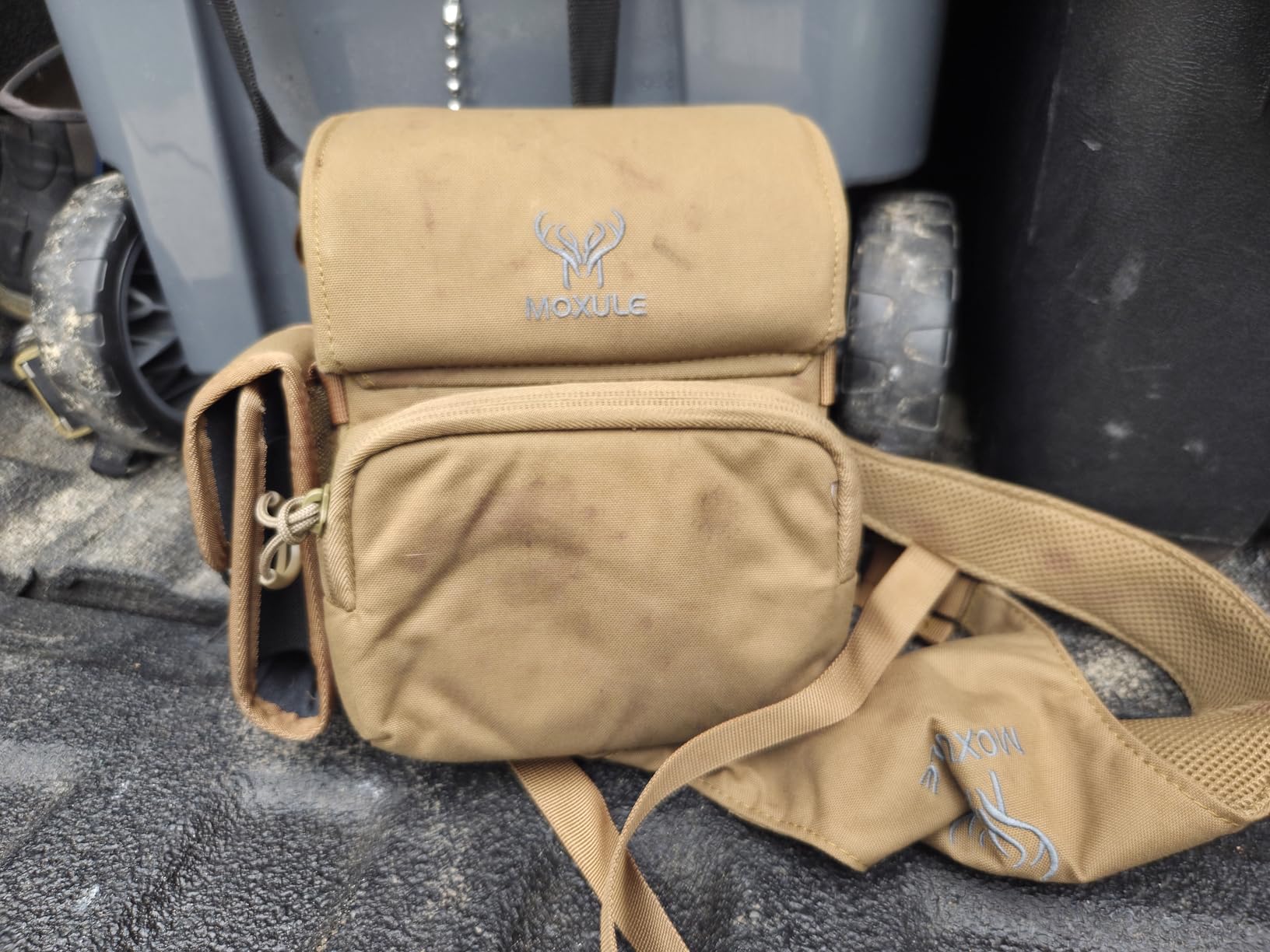 MOXULE Binocular Harness Chest Pack: Bino Case with Rangefinder Pocket | Silent magnetic lid, one-handed access, rain cover, MOLLE webbing for hunting hiking bird watching customer photo 2