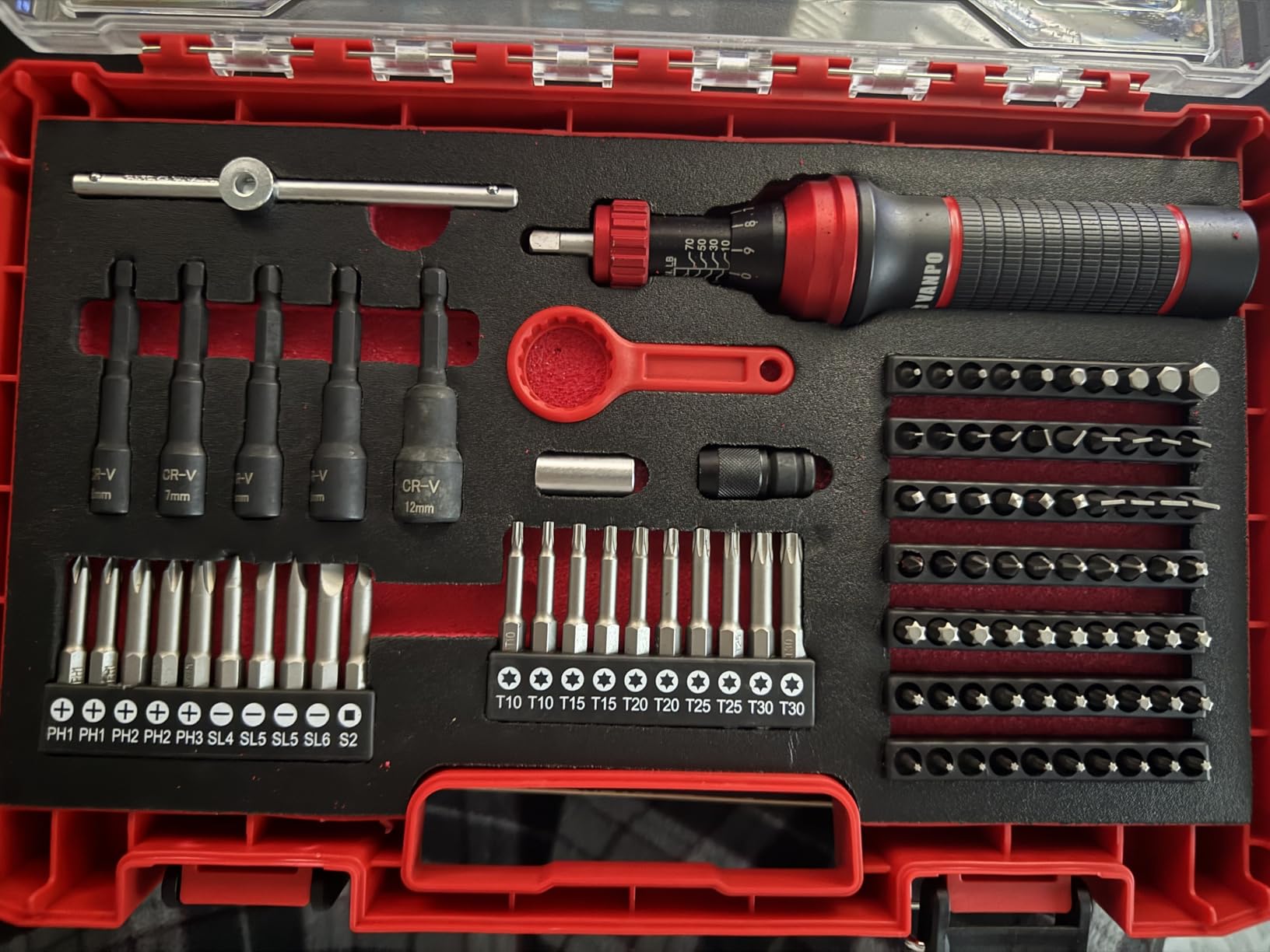 VANPO Torque Screwdriver Set 10-80 In-lb, 99-Piece Torque Driver Kit | with T-Bar & 1/4