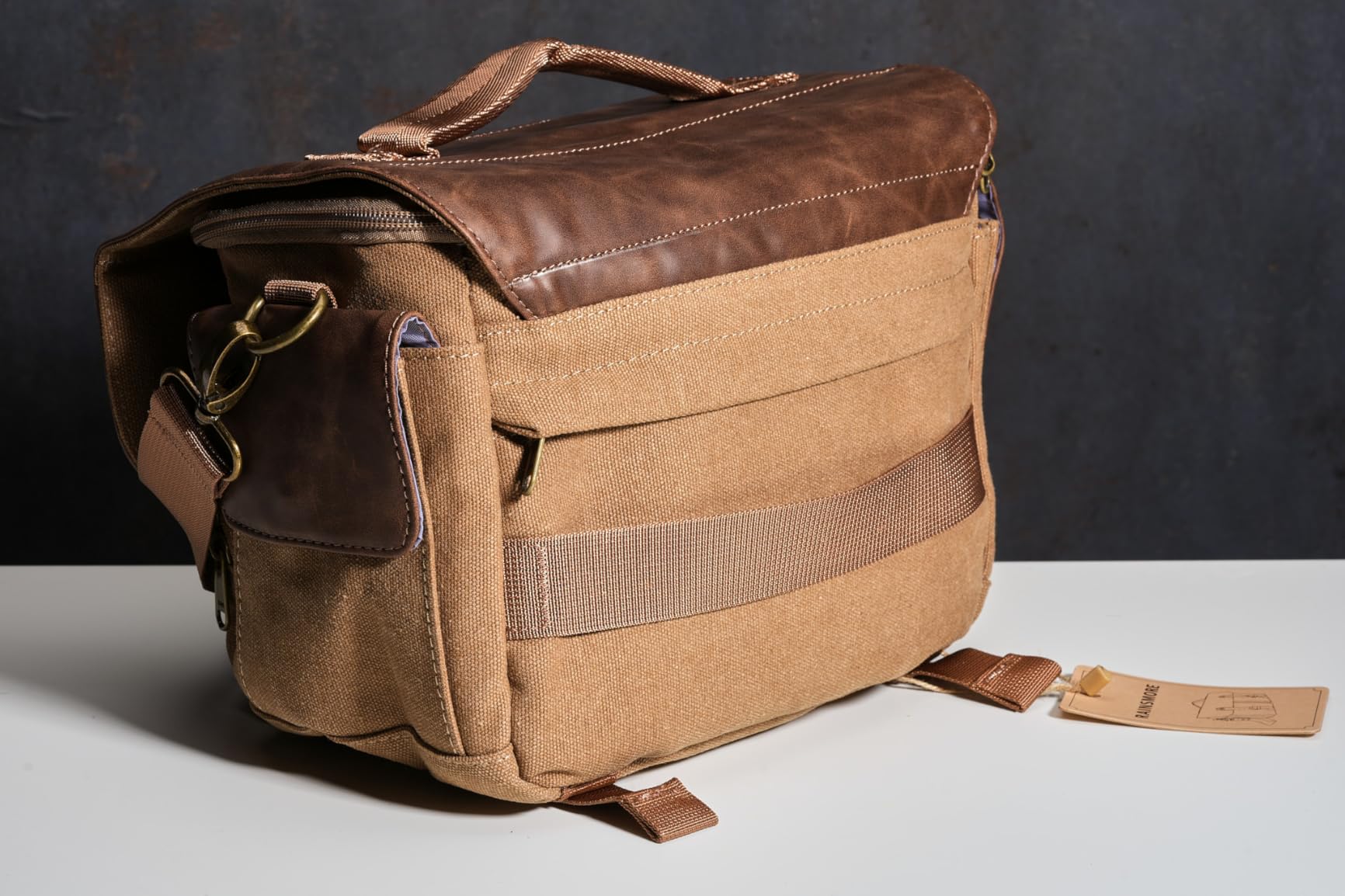 RAINSMORE Vintage Canvas Camera Sling Bag - Water-resistant Crossbody Case with Rain Cover & Tripod Holder customer photo 2
