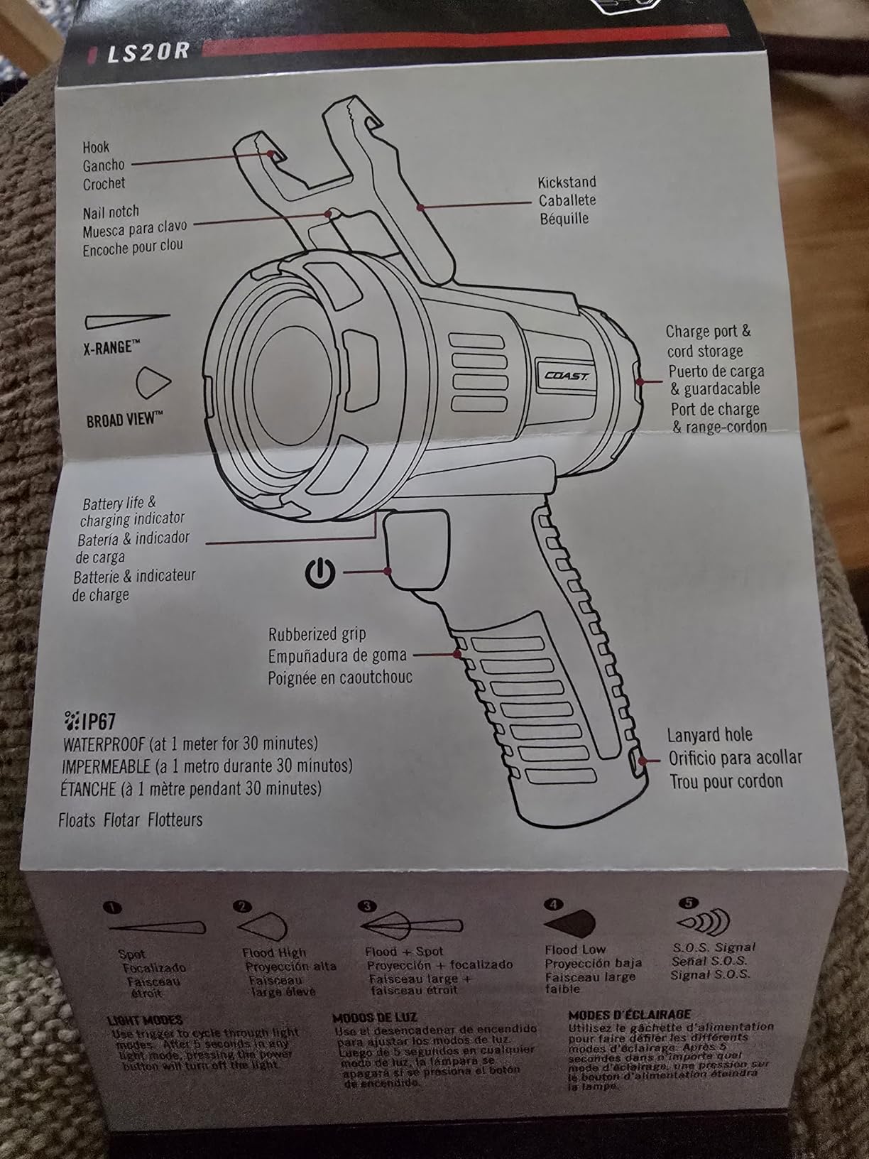 Coast LS20R 2500 Lumen Waterproof Rechargeable Spotlight, 1/4 Mile Range, 20 Hour Runtime, Spot & Flood Beams, IP67, Floats in Water customer photo 1