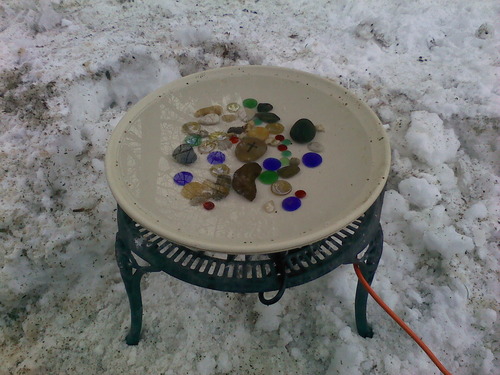 Allied Precision Industries (970) 20-Inch Diameter Heated Bird Bath with Metal Stand - 338348, Light stone color customer photo 1