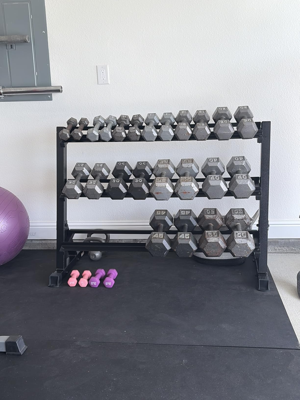 CAP 2-Tier & 3-Tier Dumbbell Rack for Home Gym, Heavy-Duty Steel Weight Storage Rack for Hex Dumbbells, Holds 5-35lb 5-50lb 5-75lb Dumbbell Pairs, Multiple Sizes & Capacities customer photo 2