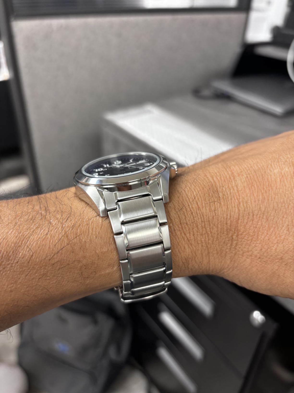 Citizen Men's Eco-Drive Weekender Garrison Field Watch, Stainless Steel, Black Dial, 43mm (Model: AW0050-82E) customer photo 1