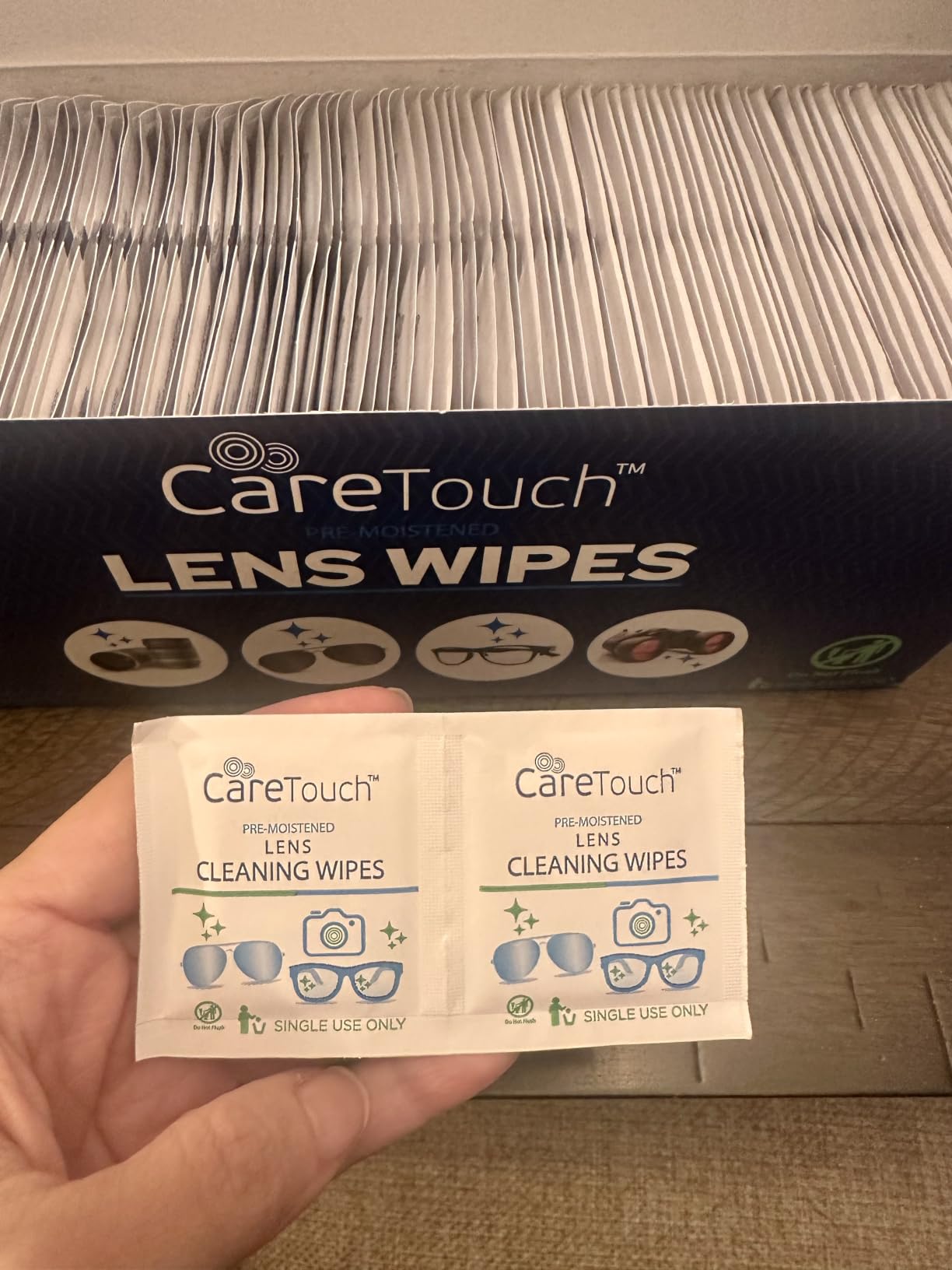 Care Touch Lens Wipes for Eyeglasses- 400 Count Individually Wrapped Pre- Moistened Wipes, 5 x 6 Inch- Camera Lens, Sunglasses and Glasses Cleaner,- Gentle and Portable for Cleaning of Optical Devices customer photo 2