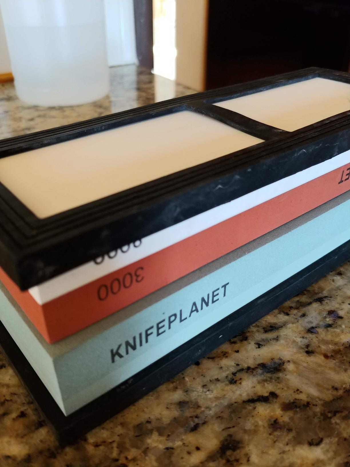 Premium Knife Sharpening Stone Set – 400/1000 and 3000/8000-Grit Professional, Safe Knife Sharpener Set – Whetstone Set Includes Flattening Stone, Bamboo Base, and 2 Nonslip Rubber Bases Tan customer photo 2