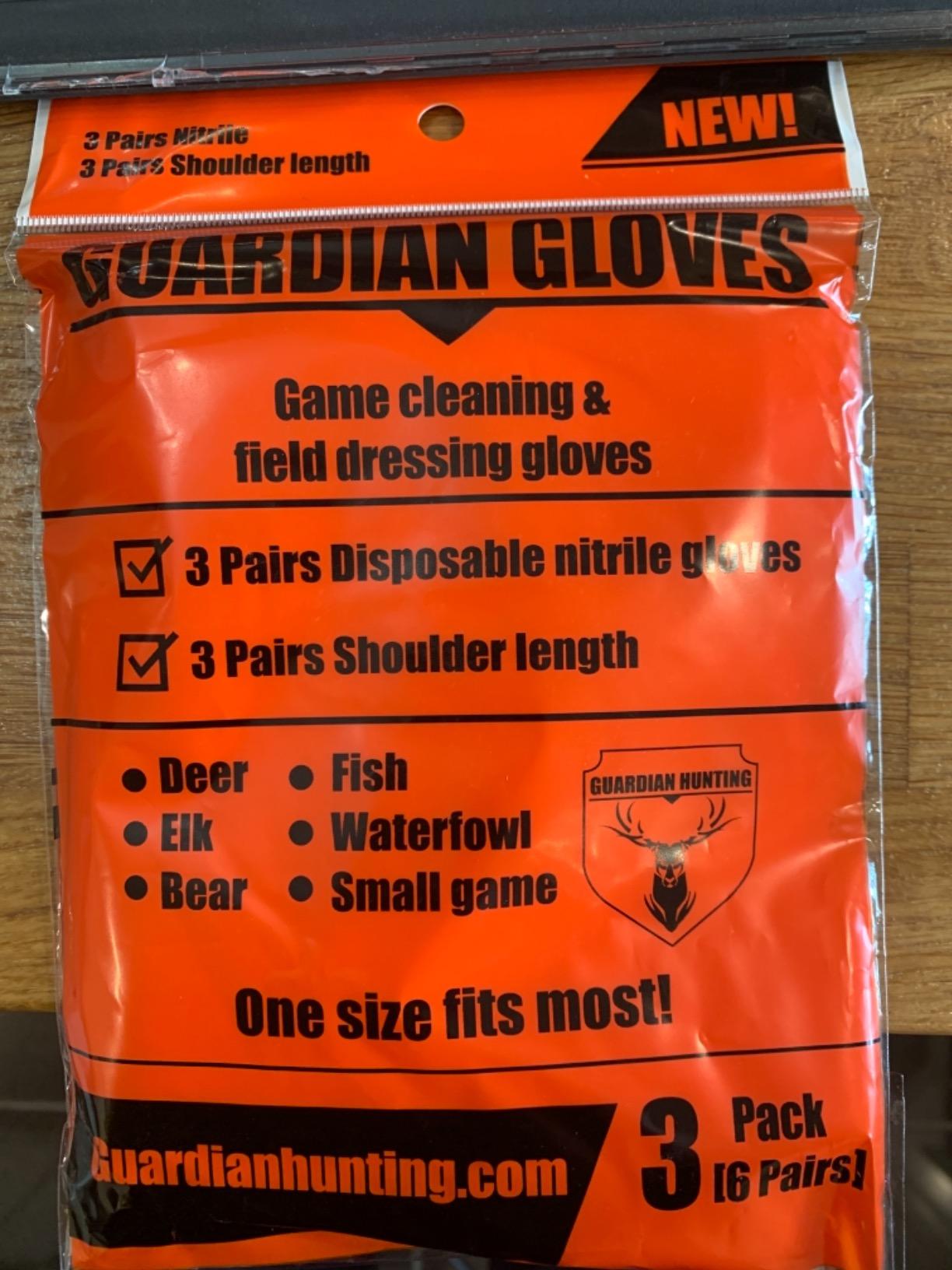 Deer Gutting Gloves Field Dressing Gloves with Long and Short Gut Glove Combo Pack (Black/Orange, 3 Pack (6 Pairs)) customer photo 1