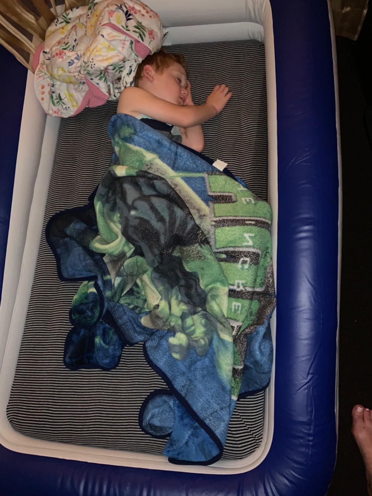 EnerPlex Kids Inflatable Travel Bed with High Speed Pump, Portable Blow up Toddler Air Mattress with Sides – Built-in Safety Bumper - Blue customer photo 1
