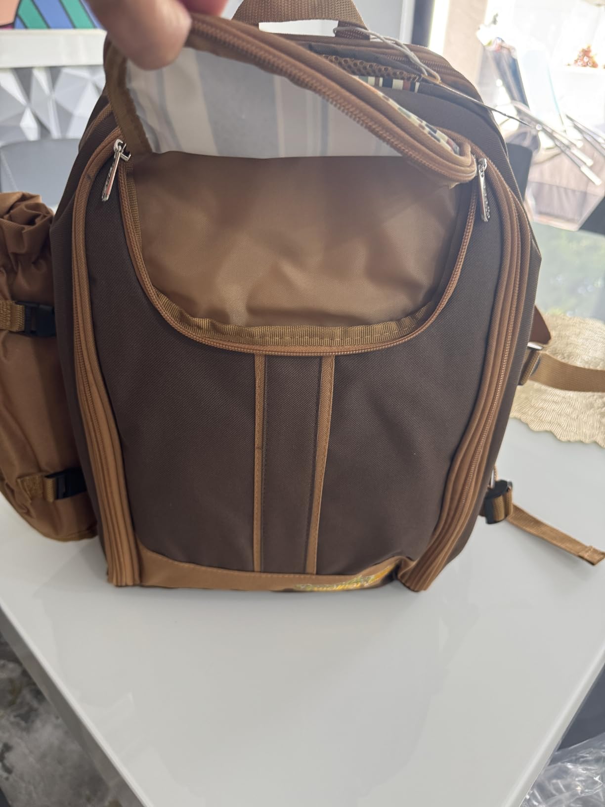Picnic Backpack, 2-Person with Blanket & Wine, Family & Lovers Gift, Brown | Insulated Compartment, Padded Straps, Couple Gifts, Corporate Gifts, Family, Camping, Beach, Climbing, Parks customer photo 1