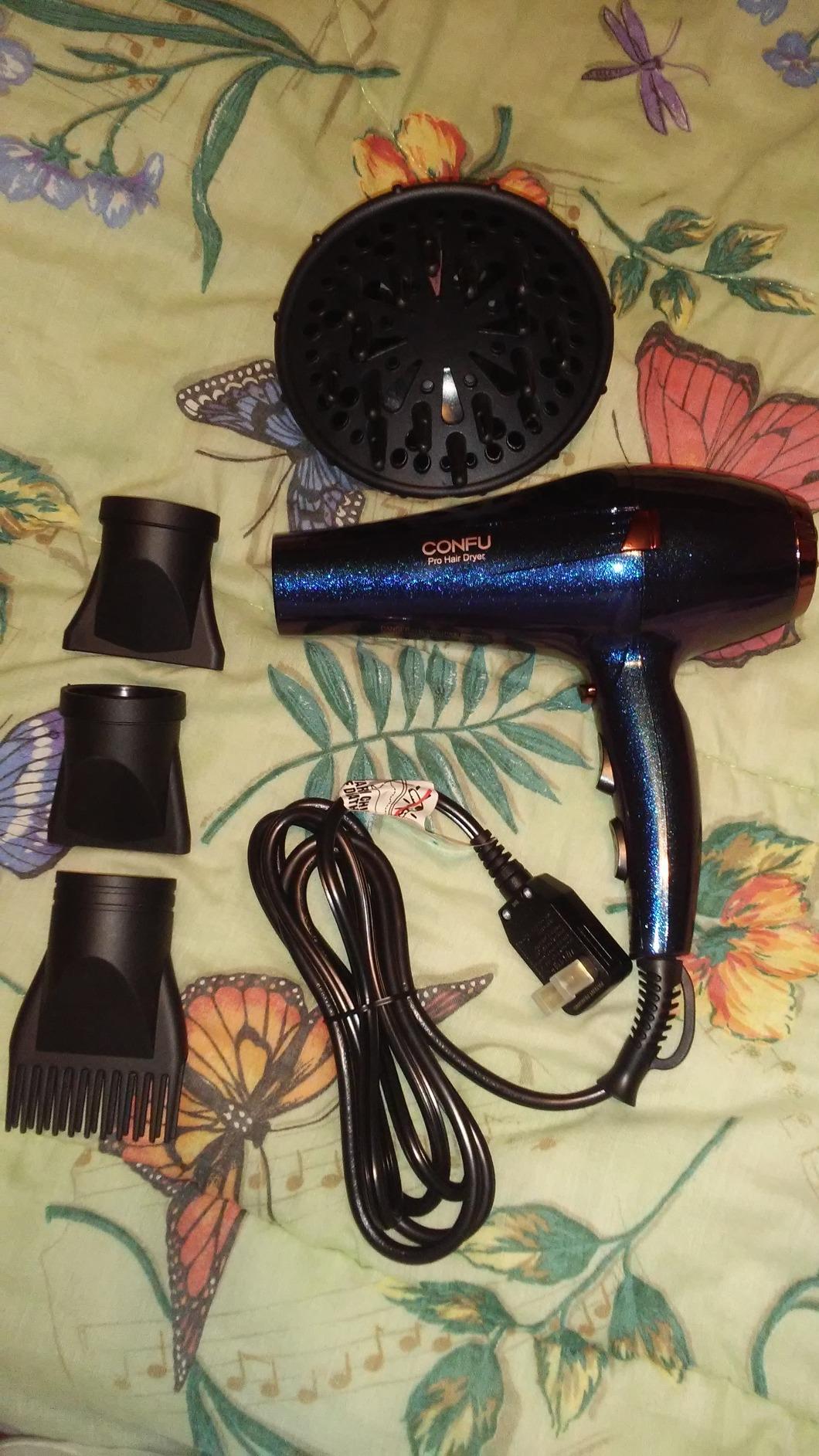 CONFU Hair Dryer Pro, Professional Ionic Salon Blow Dryer with Diffuser for Women and Men, 5X Fast Drying, Powerful and Quiet Hair Blow Dryer for Fast & Easy Styling (1875 Watts) customer photo 2