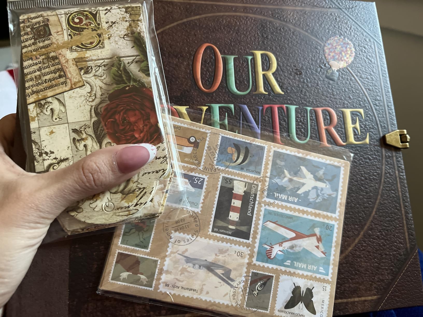 JIMBON Our Adventure Book Scrapbook Photo Album Retro Style Embossed Letter Cover Travel Diary Journal Scrap Book Kit For Couples,Memory Book For Anniversary Wedding customer photo 2