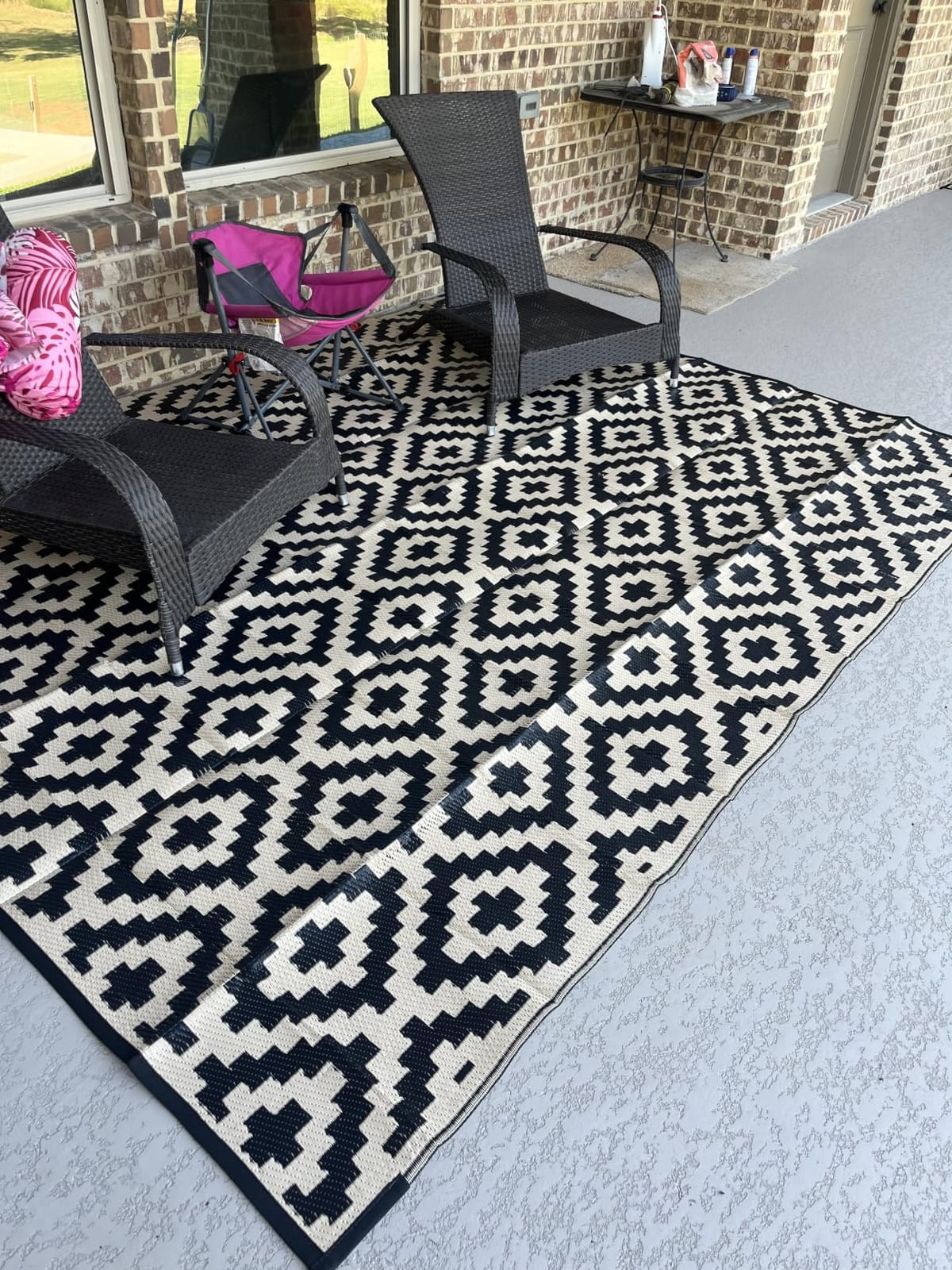 SAND MINE Waterproof Outdoor Rug 5x8 ft, Plastic Reversible Rug, Modern Area Rug, Large Floor Mat for Outdoors, RV, Patio, Backyard, Deck, Picnic, Beach, Camping, Black & Beige customer photo 1