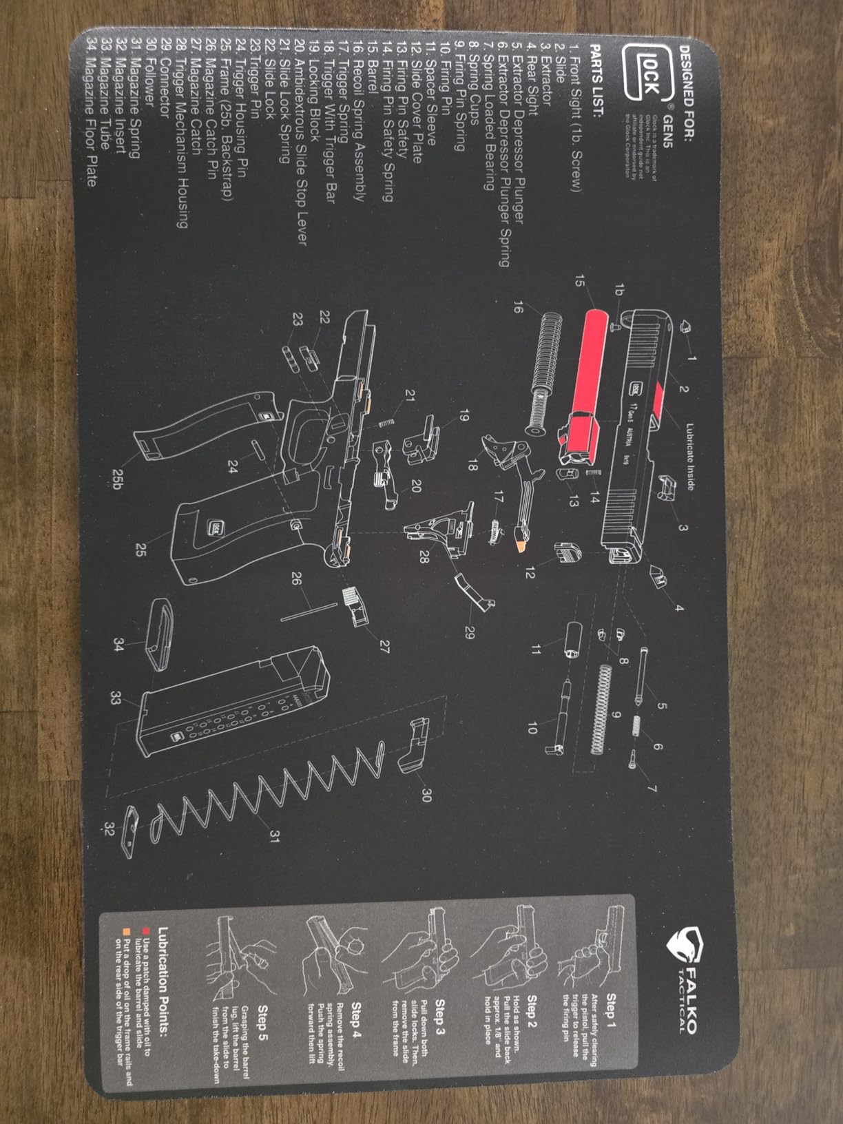 Falko Tactical Gun Cleaning Mat for Glock, Gun Mat with Diagram for Handgun | Oil & Solvent Resistant, 2X Thicker, 20'' by 12'' Rubber - Case Included customer photo 1