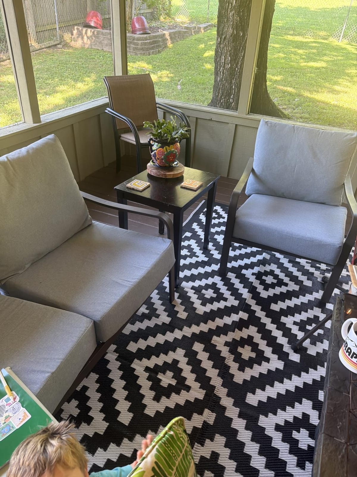 GENIMO Outdoor Rug, Waterproof Plastic Rugs for Patio, 5'x8' Black Grey customer photo 1
