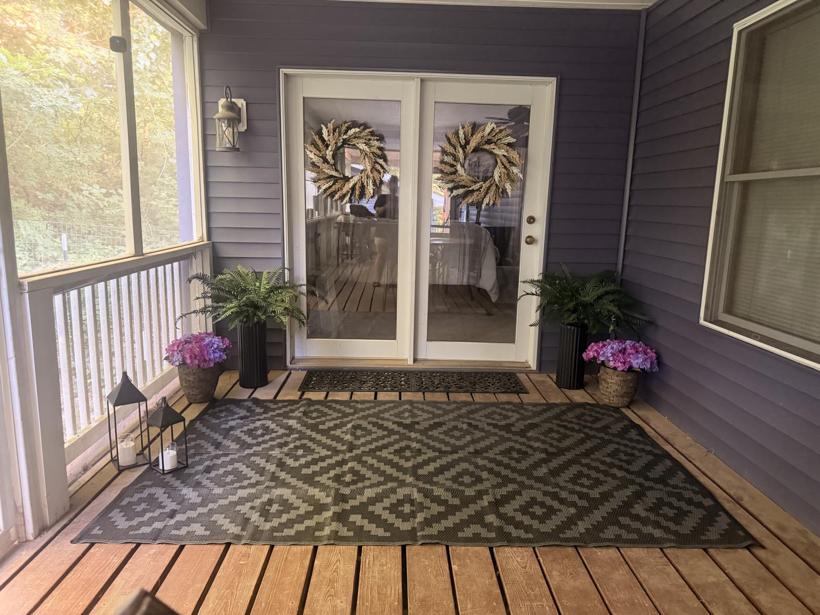 GENIMO Outdoor Rug, Waterproof Plastic Rugs for Patio, 5'x8' Black Grey customer photo 2