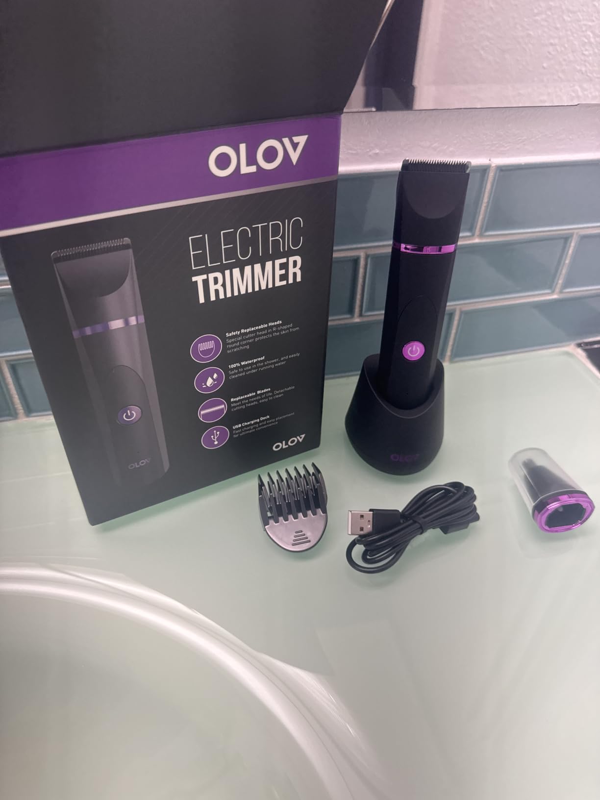 OLOV Electric Body Hair Trimmer - Groin Trimmer for Men - Bikini Trimmer Women - Wet/Dry Shaver Groomer, Replaceable Ceramic Blade Heads, USB Recharge Dock, Waterproof Hygiene Razor,Black customer photo 2