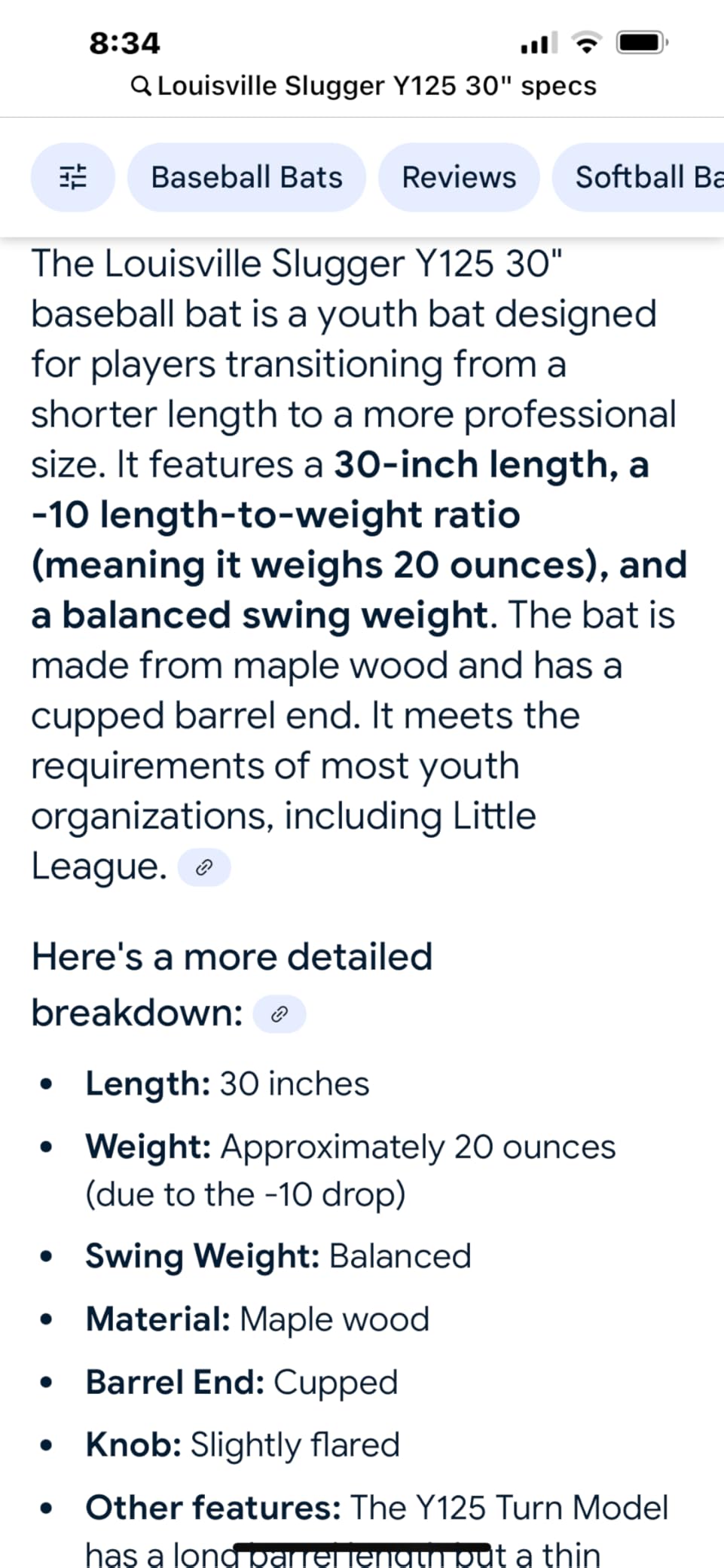 Louisville Slugger Youth Genuine Y125 Natural-Black Baseball Bat customer photo 1