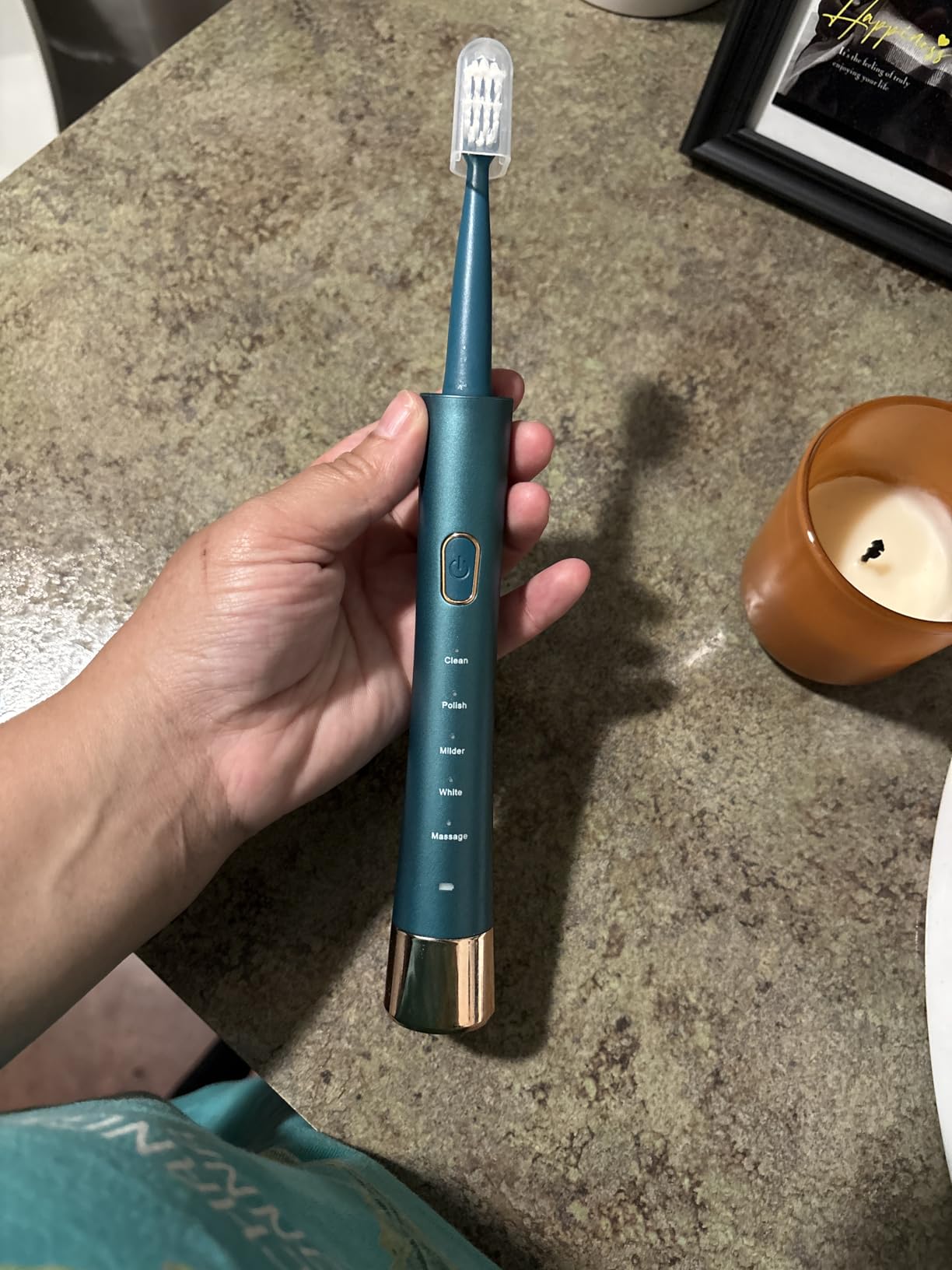 AJELU IPX7 Waterproof Sonic Electric Toothbrush for Adults, 2-Hour Fast Charging, Smart Timer, 5 Brushing Modes, 8 Brush Heads, 30-Day Battery Life, Blue customer photo 1