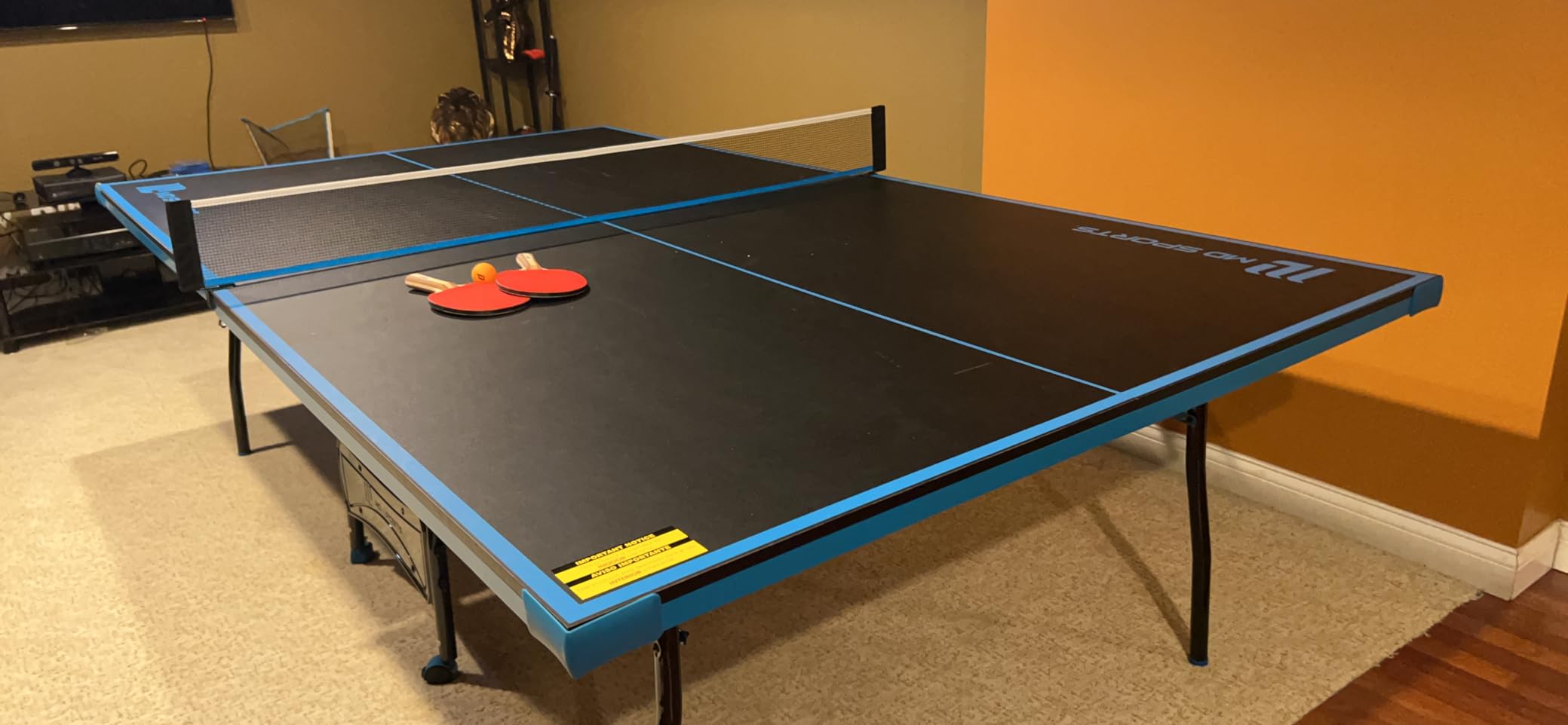 Black Blue Folding Rolling Table Tennis Table Indoor Ping Pong Table with 2 Paddles 2 Balls 1 Net and Post Set 4 Wheels for Easy Movement Perfect Christmas New Year Holiday Season Gifts customer photo 2