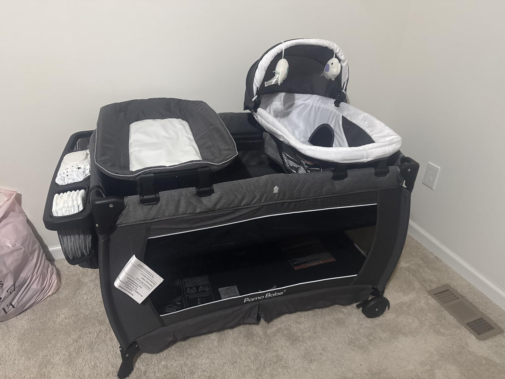 Pamo Babe Pack and Play 4-in-1 Baby Playard with Bassinet & Changing Table, Foldable Portable Playpen with Mattress, Travel Crib for Newborn to Toddler 0-36M-Black customer photo 2