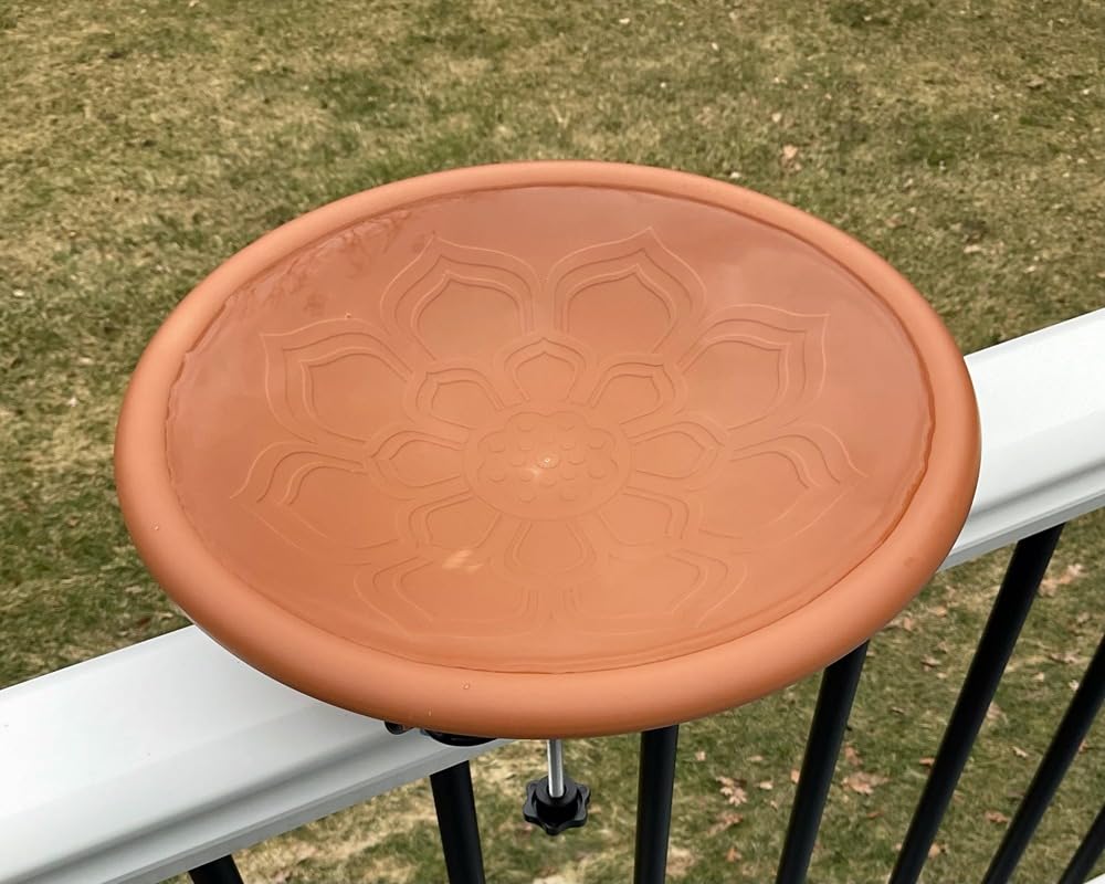 Jealoeur Bird Bath Deck Mounted 12 Inches, Deck Adjustable Steel Clamp 3.5 Inches, Balcony Railing Birdbaths Unheated (Brown) customer photo 2