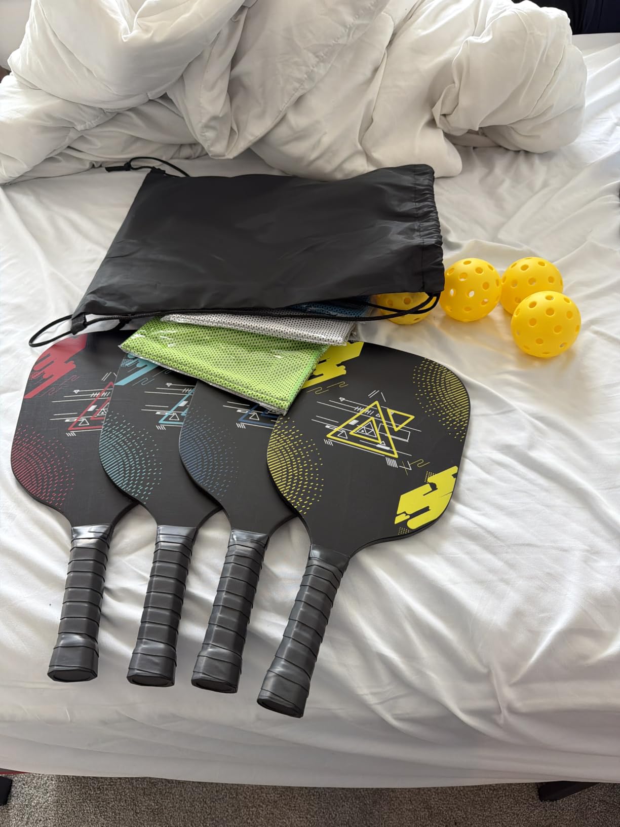 Pickleball Paddles Set of 4, Wood Pickleball Set with Comfort Grip | 4 Cooling Towels, 4 Pickleball Balls & Carry Bag. Cushion Grip Wood Paddle Set for Men, Women, Beginners customer photo 1