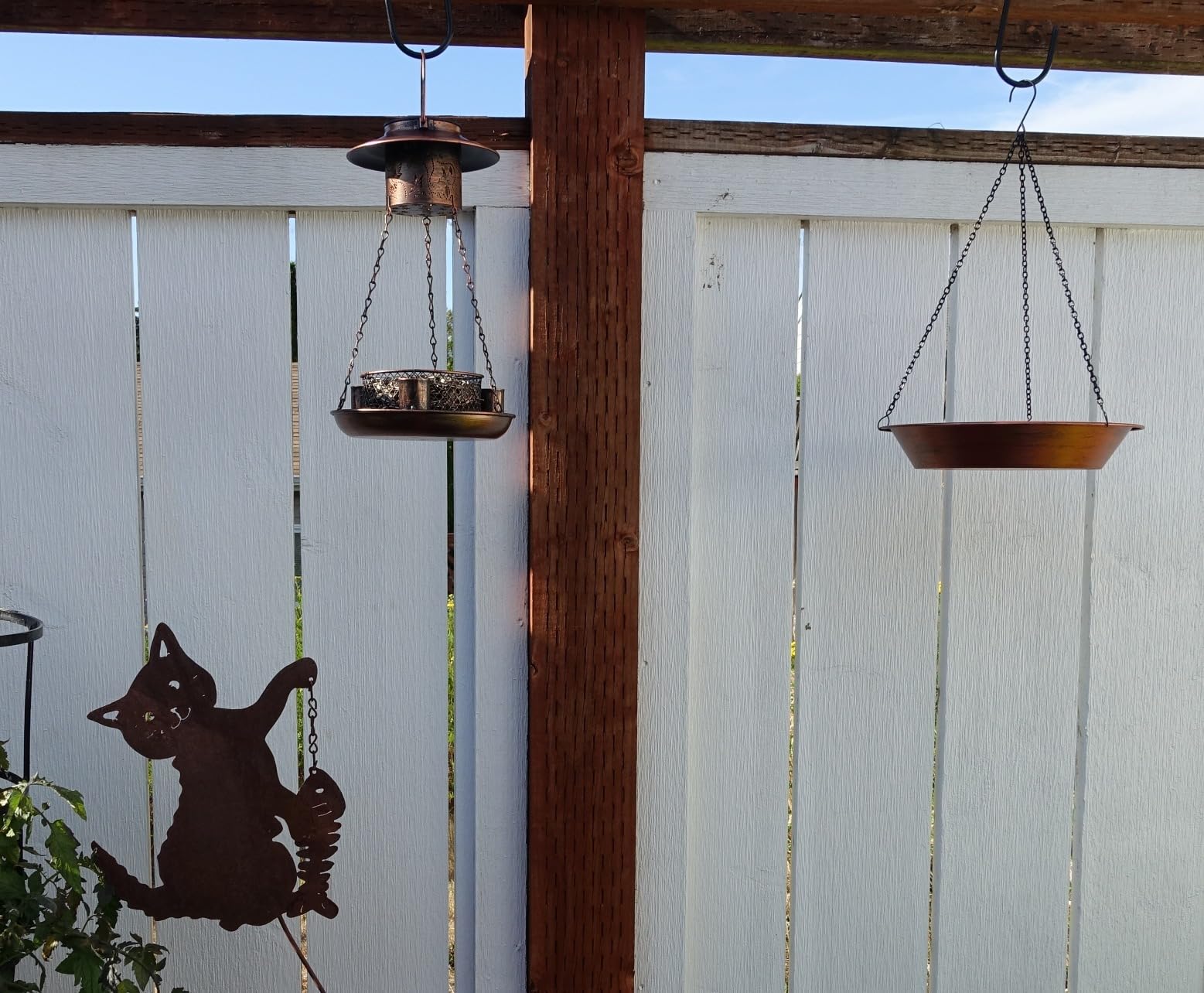 Hanging Bird Bath & Feeder, 11.5 Inch Antique Copper Metal Birdbath Bowl | 17