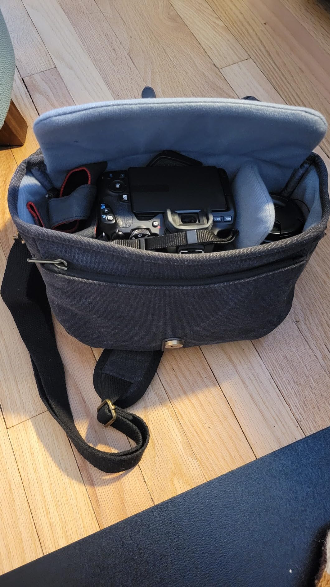 BAGSMART Canvas Crossbody Camera Bag with Rain Cover Women Men, Ivory White customer photo 2