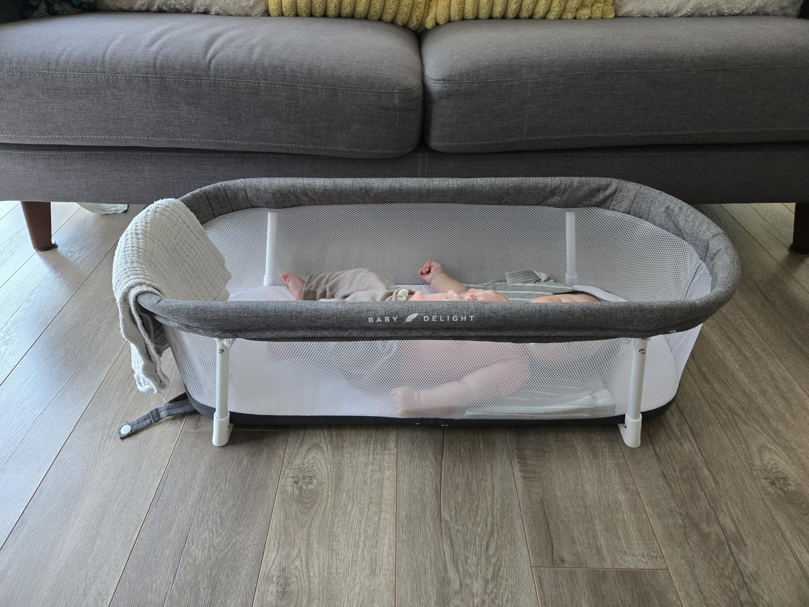 Baby Delight Snuggle Nest Bassinet, Portable Baby Bed, for Infants 0 – 5 Months, Charcoal Tweed customer photo 1