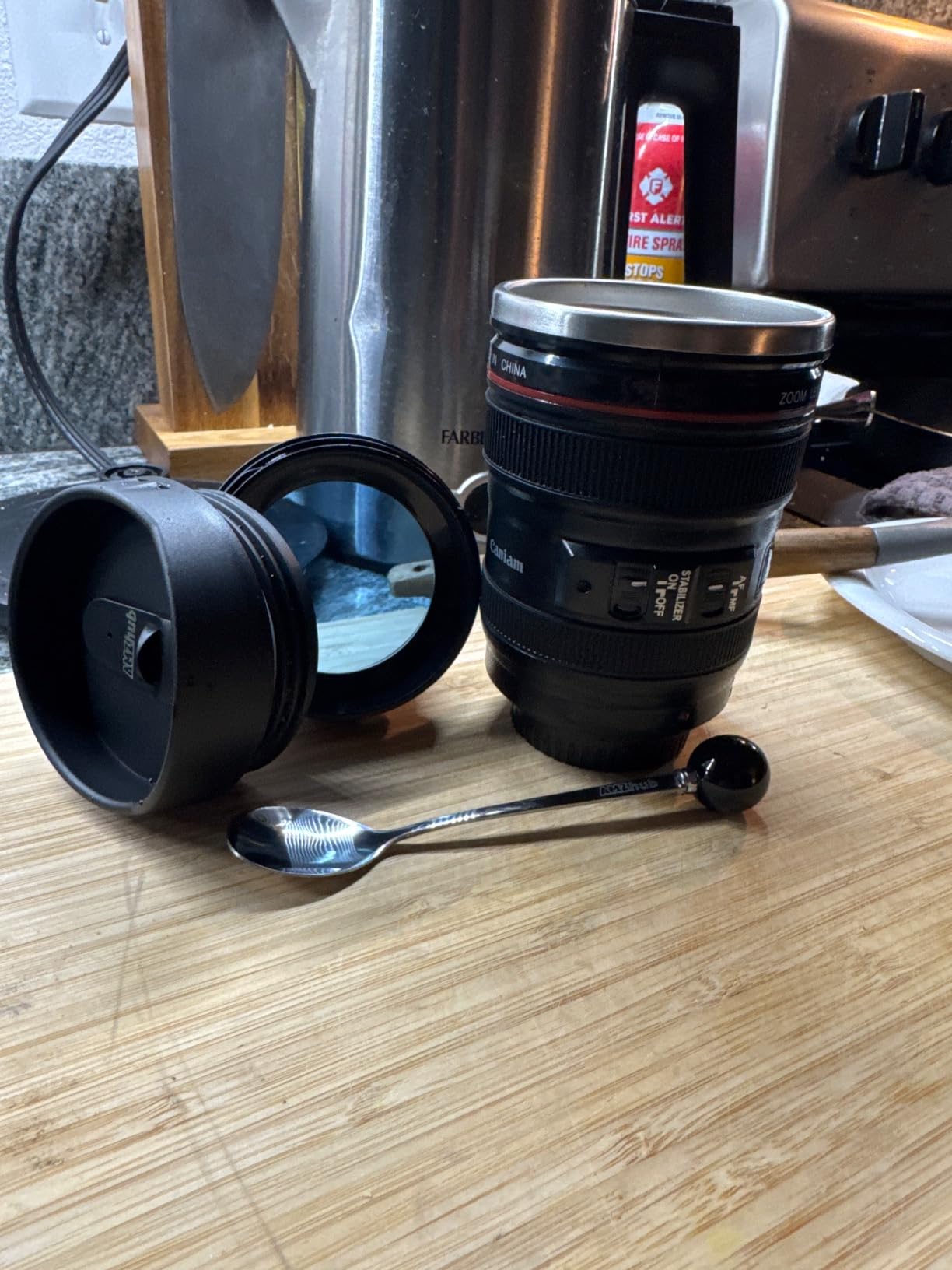 Camera Lens Coffee Mug, Travel Coffee Cup, Stainless Steel Lens Mug Thermos Camera Mugs with Lid and Spoon, Cool Gifts for Photographers Men and Women customer photo 1
