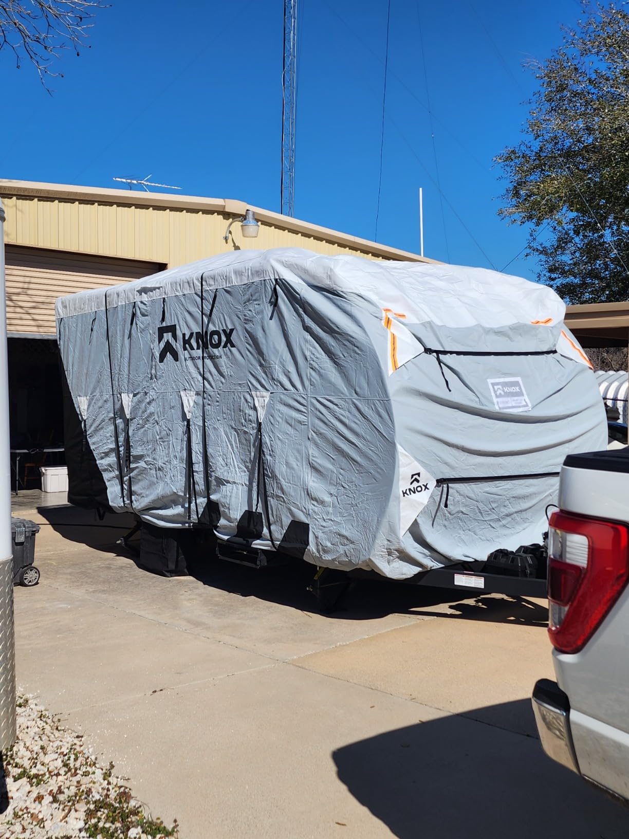 3rd Gen Travel Trailer Cover, Anti-Tear 7 Layer APEX Fabric, Fits Motorhome RV Cover, Toy Hauler Cover, Camper Cover, Includes Ladder Cover, Tire Covers and Gutter Covers - Size 38-40 ft customer photo 1