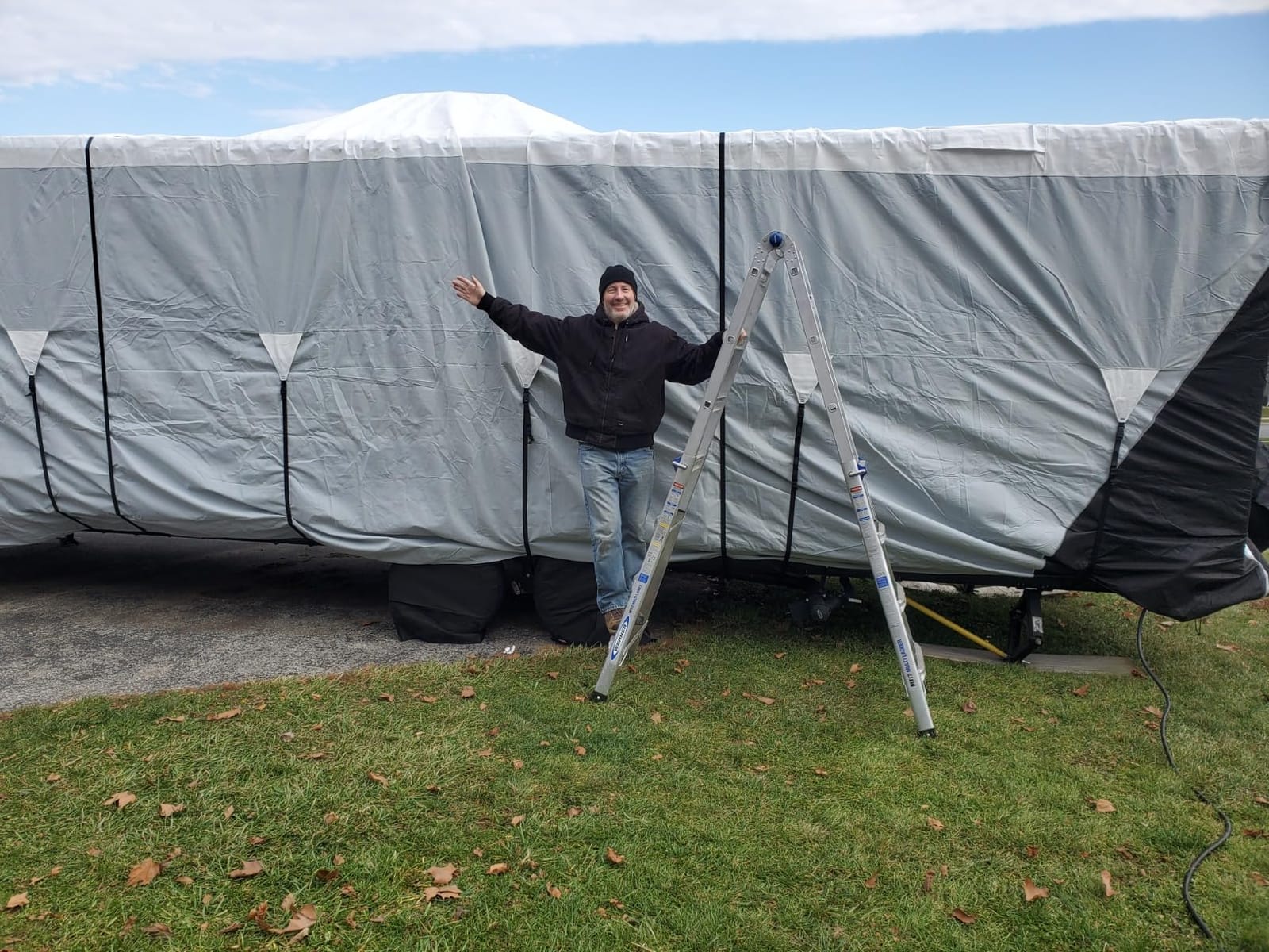 3rd Gen Travel Trailer Cover, Anti-Tear 7 Layer APEX Fabric, Fits Motorhome RV Cover, Toy Hauler Cover, Camper Cover, Includes Ladder Cover, Tire Covers and Gutter Covers - Size 38-40 ft customer photo 2