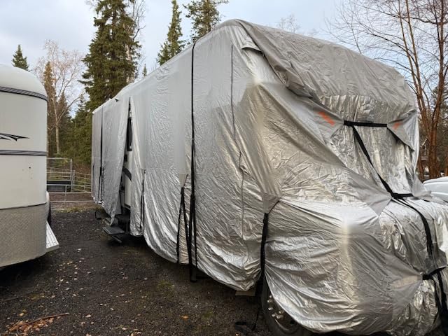 FRUNO Oxford Fabric Class C RV Cover Fits 26'-29' Waterproof Rip-Resistant Anti-UV Motorhome Camper Cover for Winter Snow with 4 Tire Covers and Gutter Covers customer photo 1